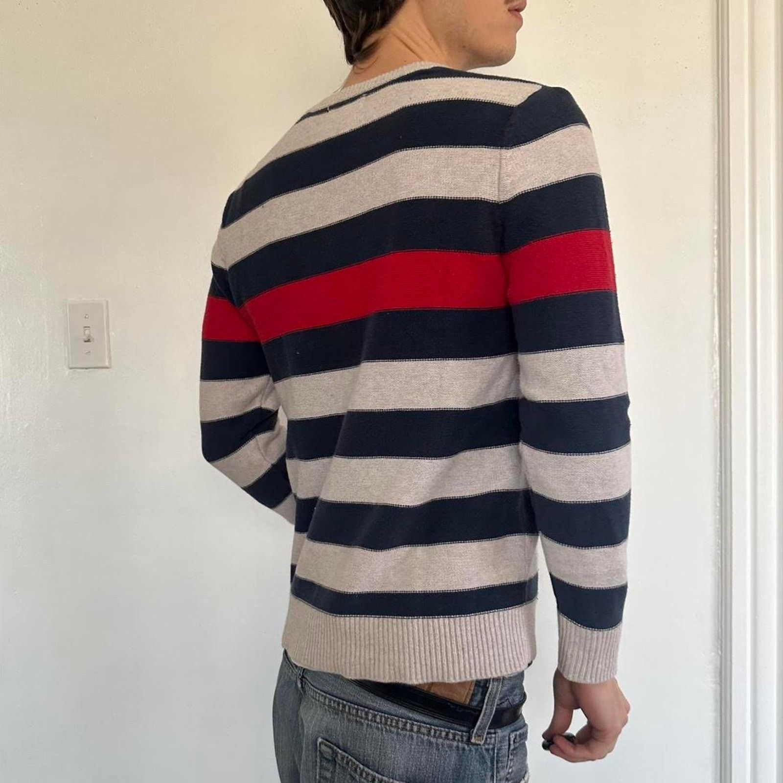 Old Navy × Vintage Vintage 00s Y2K Striped Preppy Basic Fitted Alt Sweater Top Size S / US 4 / IT 40 - 4 Thumbnail