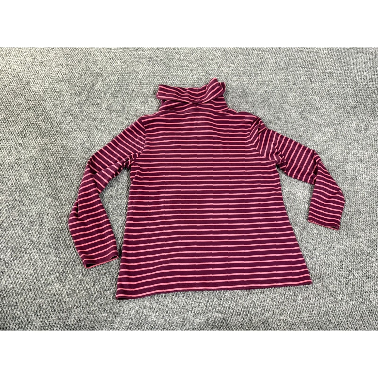 Vintage LL Bean Sweater Womens Petite Medium Purple Pink Striped Cardigan Crewneck Cotton Knit Raglan Long Sleeve Turtleneck Buttonless Size M / US 6-8 / IT 42-44 - 5 Thumbnail