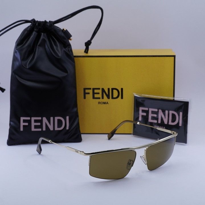 Fendi Fendi FE40141U 32E Sunglasses Gold Rectangle Frame Size ONE SIZE - 12 Thumbnail