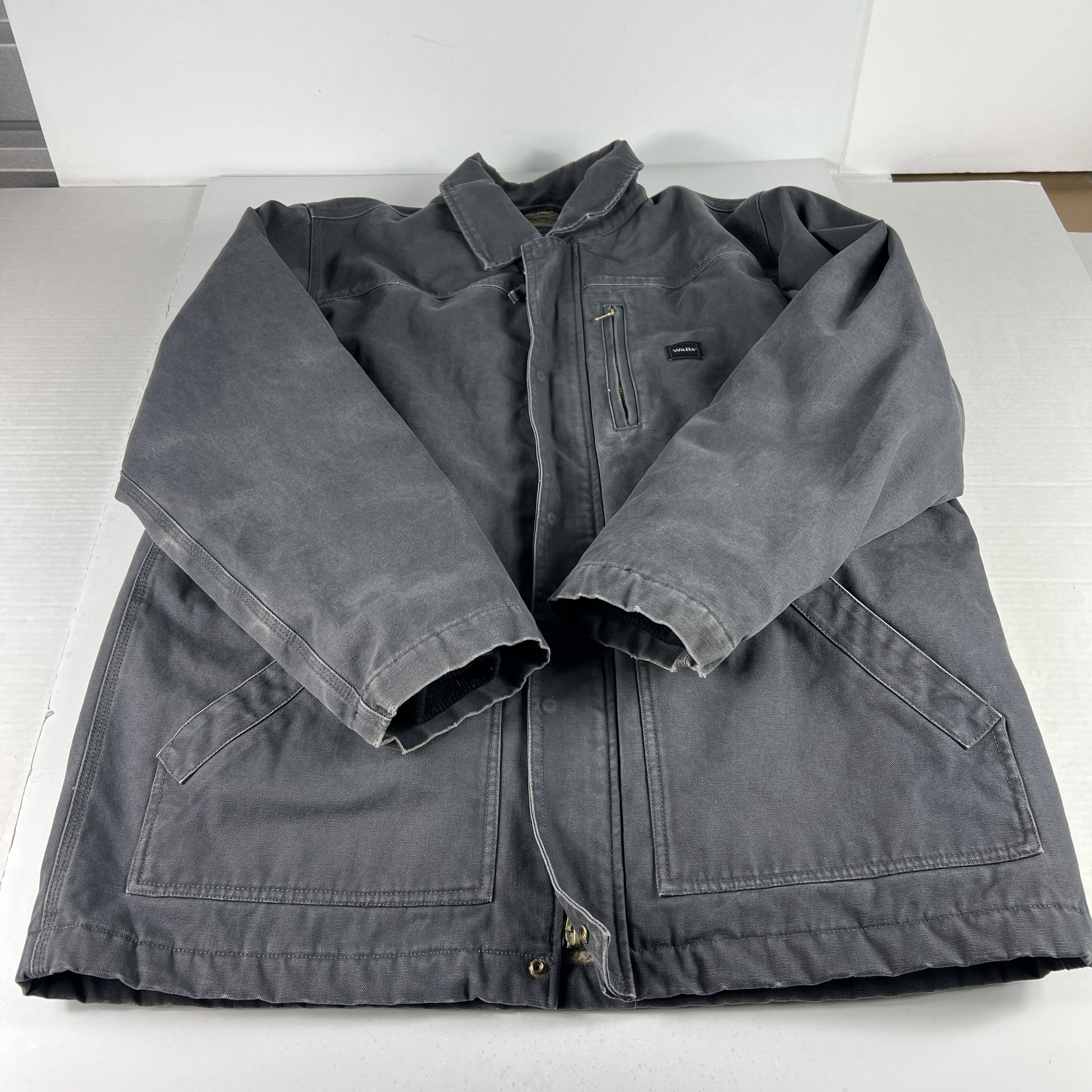 Walls Canvas Chore Jacket Grey Faded Sherpa Lined Full Zip