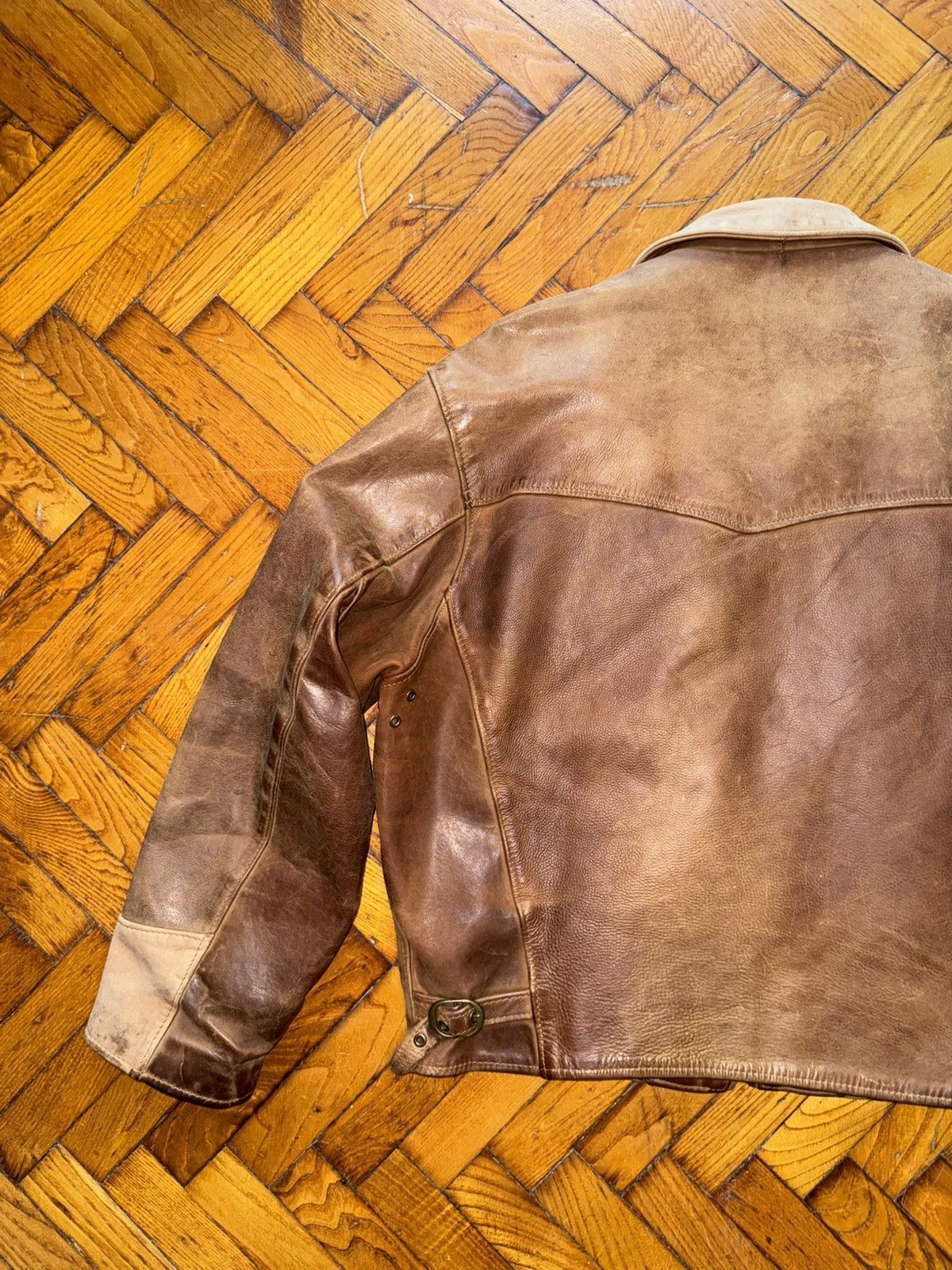 Schott Sunfaded brown leather Steerhide Schott mod. 133 highwayman Size US XXL / EU 58 / 5 - 13 Thumbnail