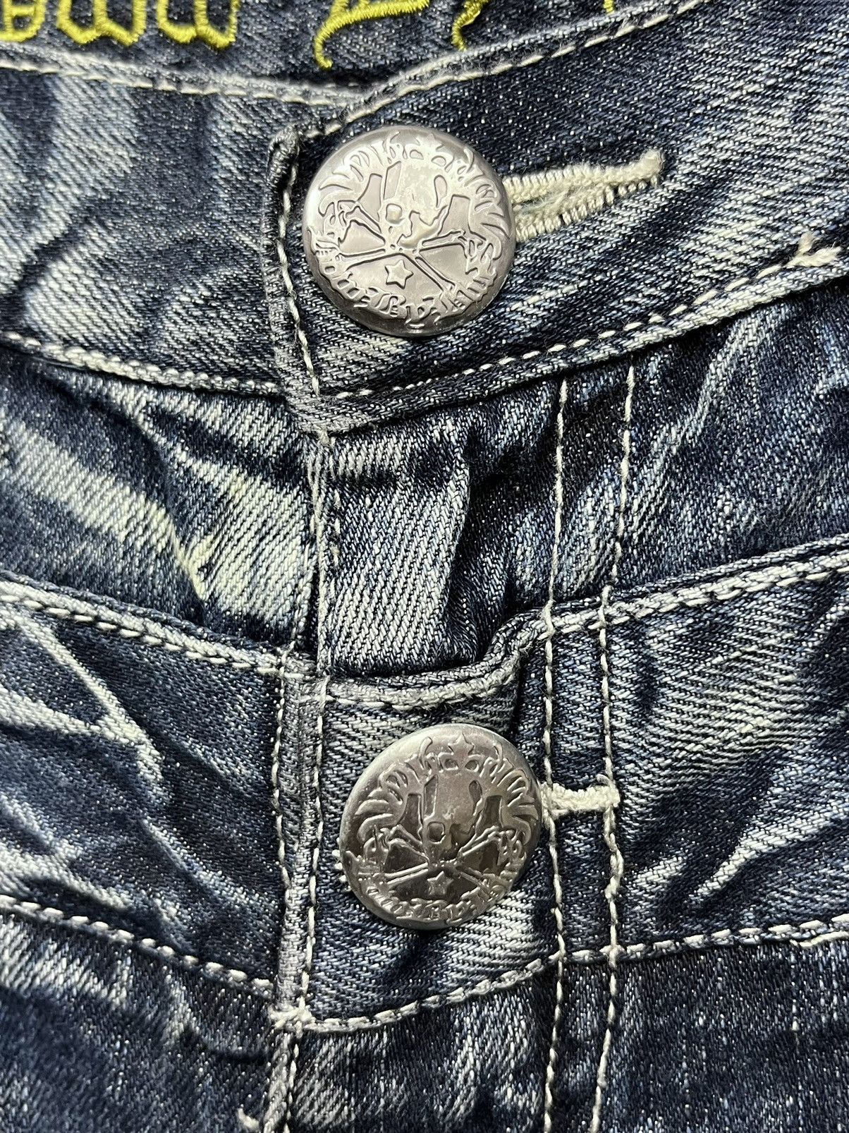 Japan Blue 🔥FYE💥BLOW BY BLUE Double Waist Acid Wash Punk Skulls Jeans Size US 31 - 11 Thumbnail