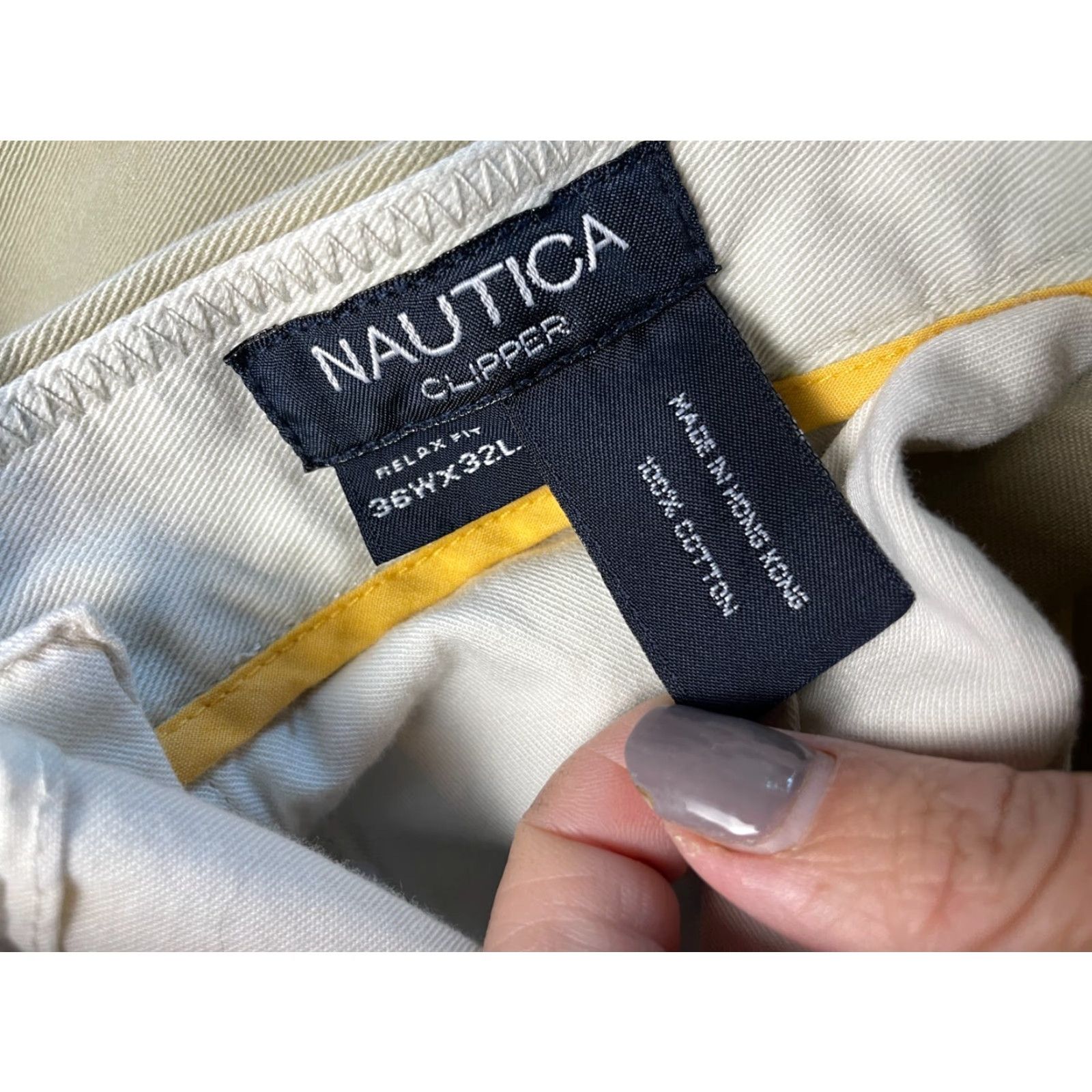 Nautica Nautica Dress Pants Mens 36W36L Tan Chino Clipper Relax Fit NS-83 Regular Inseam 30.5" | Breathable Stretch Front Flat Front Casual Formal Pants Boys? Size US 38 / EU 54 - 3 Thumbnail