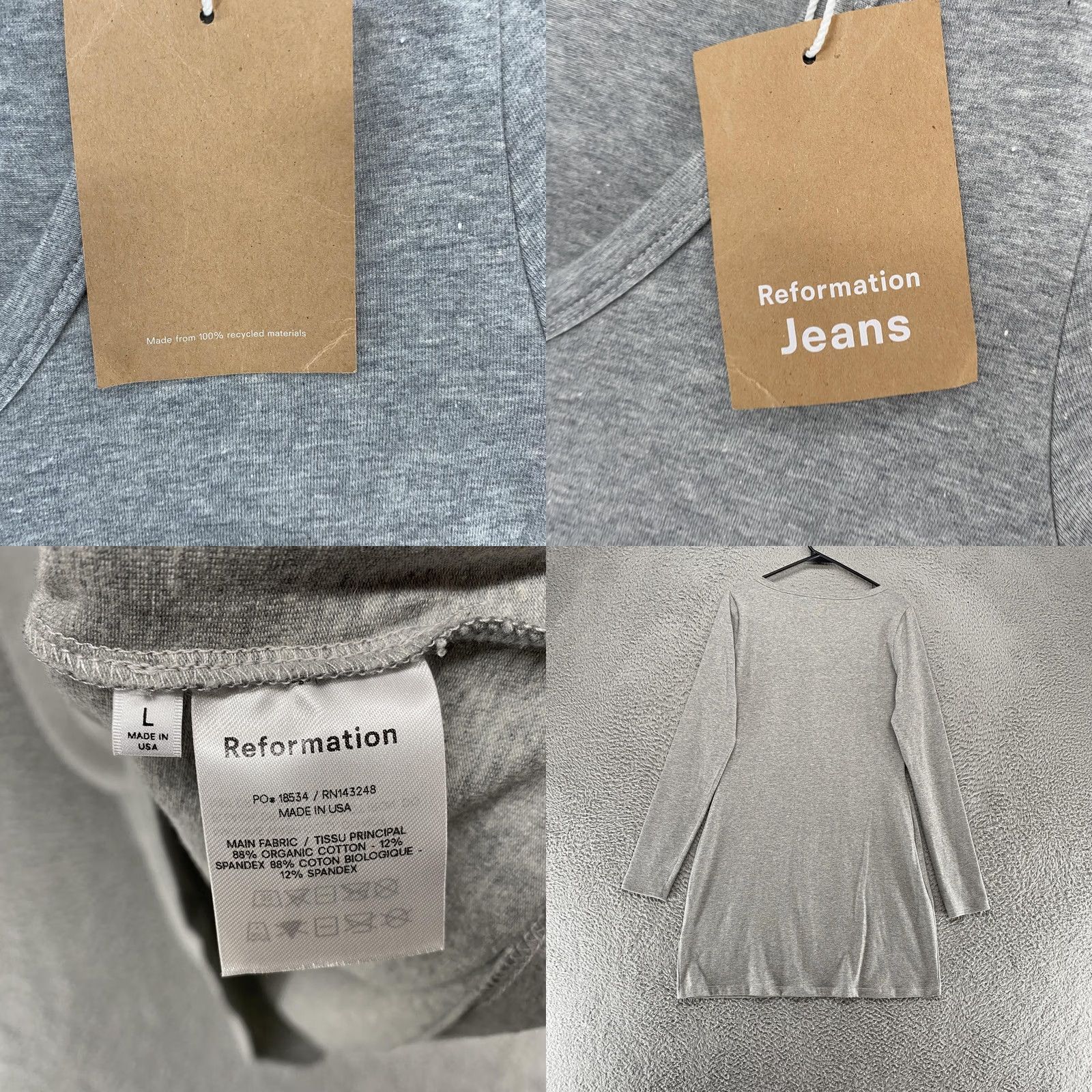 Reformation Reformation Jeans T Shirt Dress Womens L Gray Henley Long Sleeve Casual Size L / US 10 / IT 46 - 8 Thumbnail