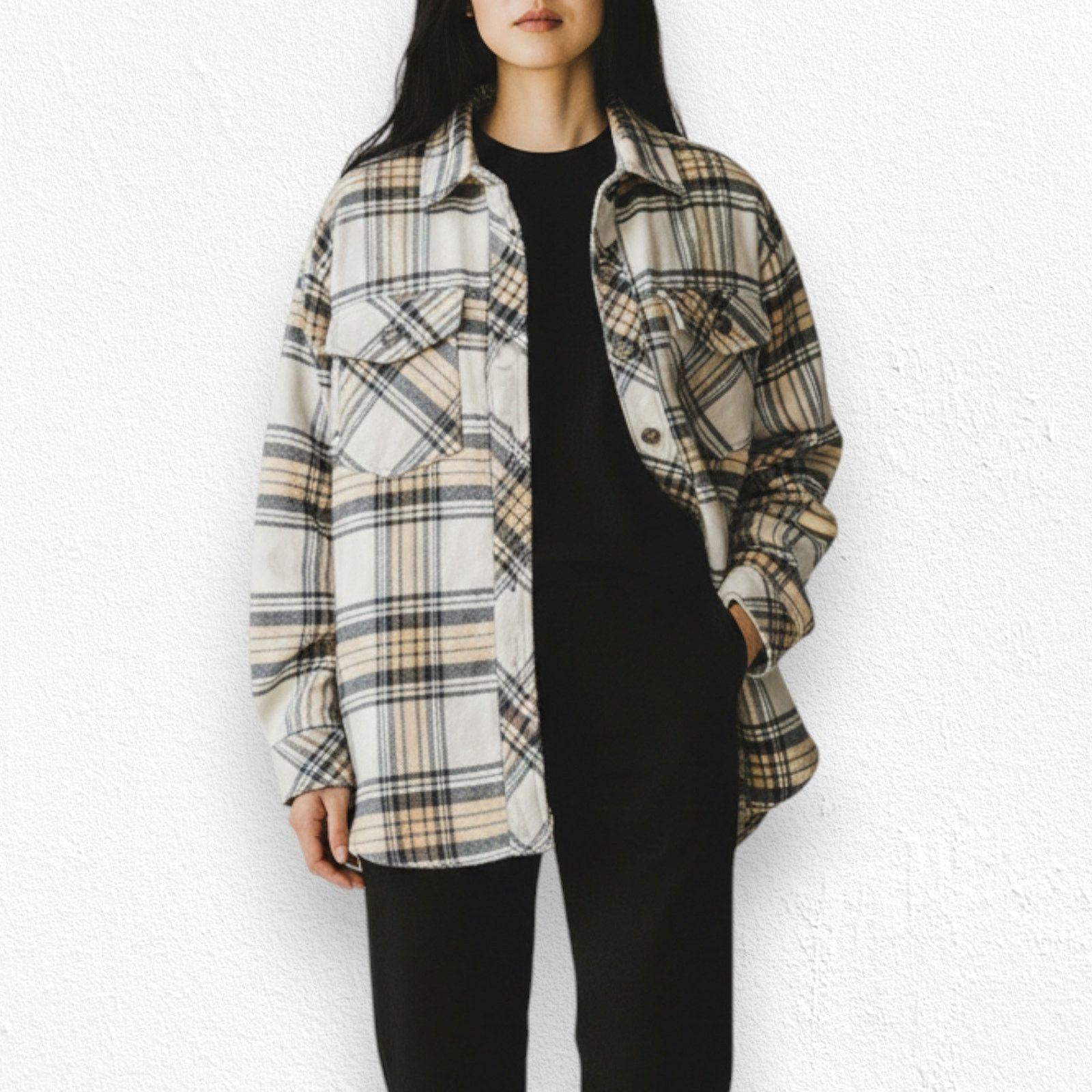 Sanctuary Sanctuary Beige Plaid Button Up Flannel Shacket Size Large Size L / US 10 / IT 46 - 3 Thumbnail