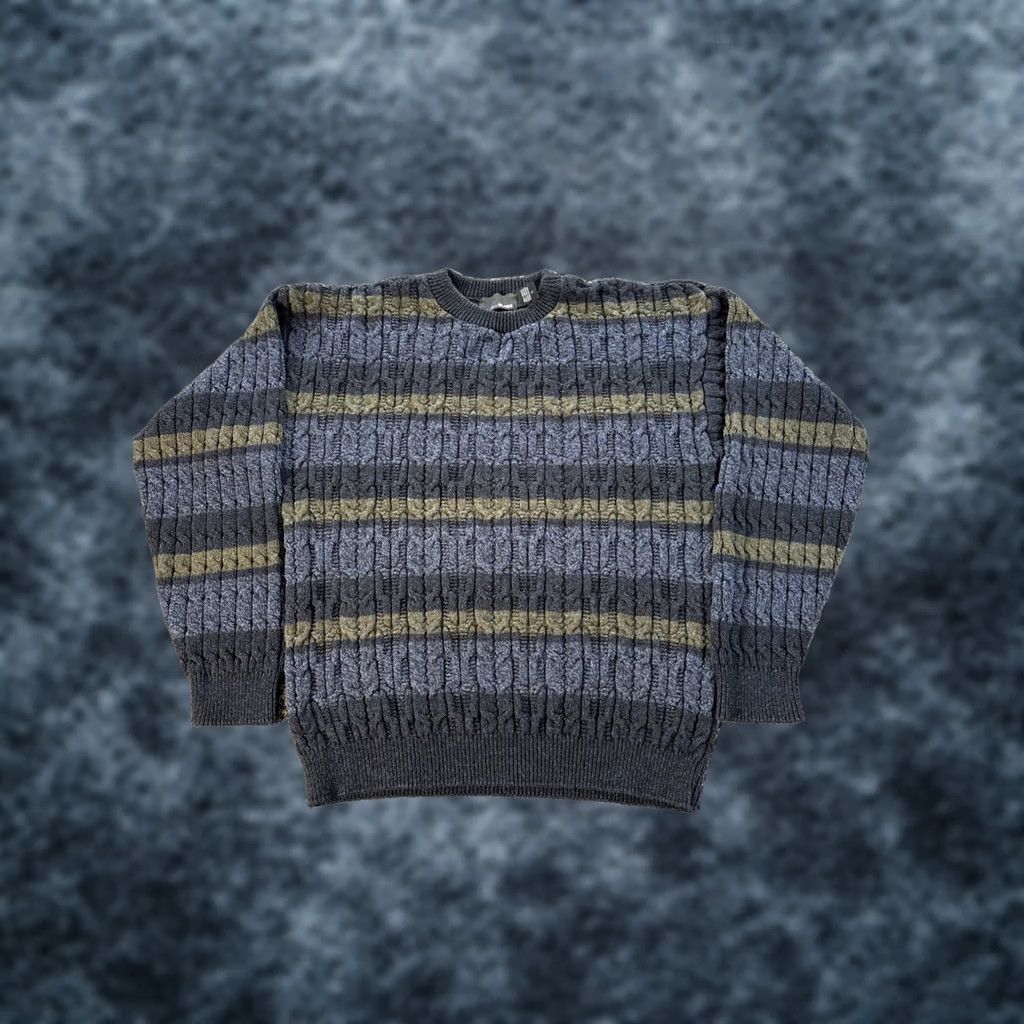 Bill Blass VINTAGE Bill Blass Sweater Mens Large Crew Neck Cotton Knit Striped Fisherman 90s Blue Size US L / EU 52-54 / 3 - 1 Thumbnail