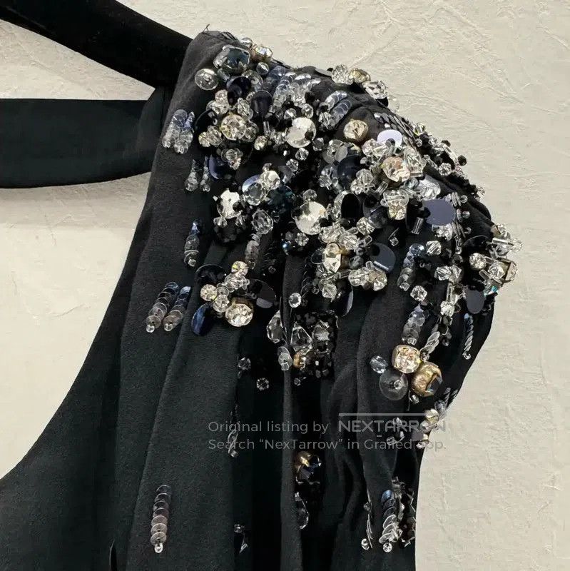 Miu Miu Miu Miu Black Dress with Embellished Shoulders . Size S / US 4 / IT 40 - 4 Thumbnail