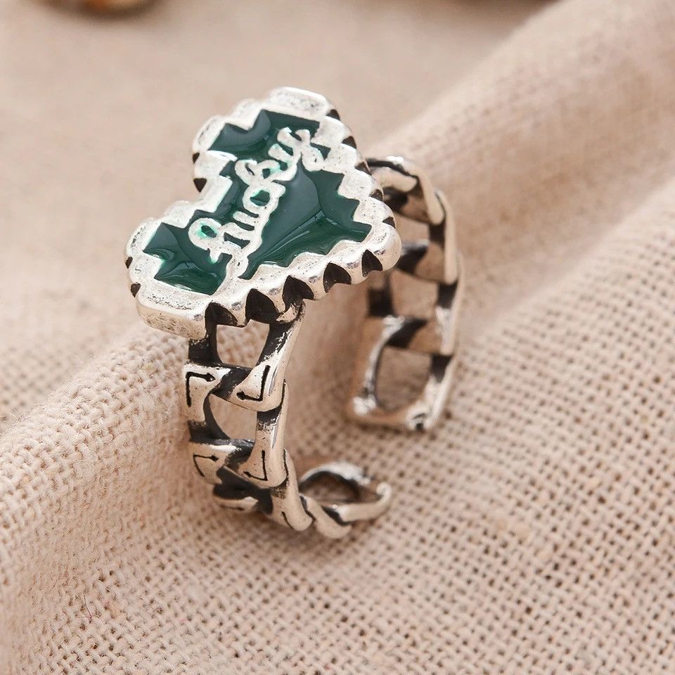 Jewelry × Vintage Romantic Mosaic Green Love Heart Lucky Letter Resin Ring Size ONE SIZE - 2 Thumbnail