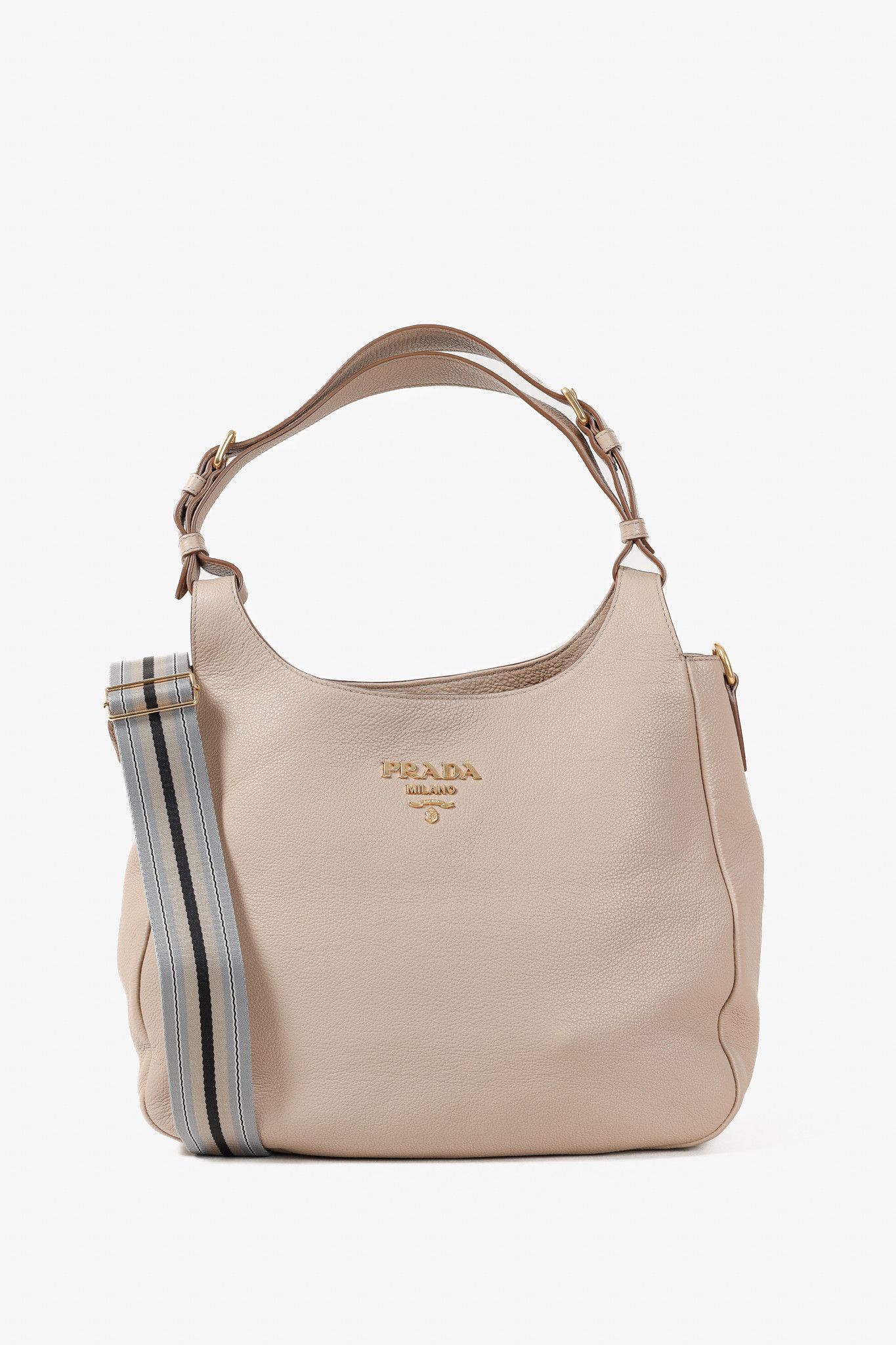 Prada Prada Cammeo Vitello Daino Striped-Crossbody-Strap Hobo Size ONE SIZE - 1 Thumbnail