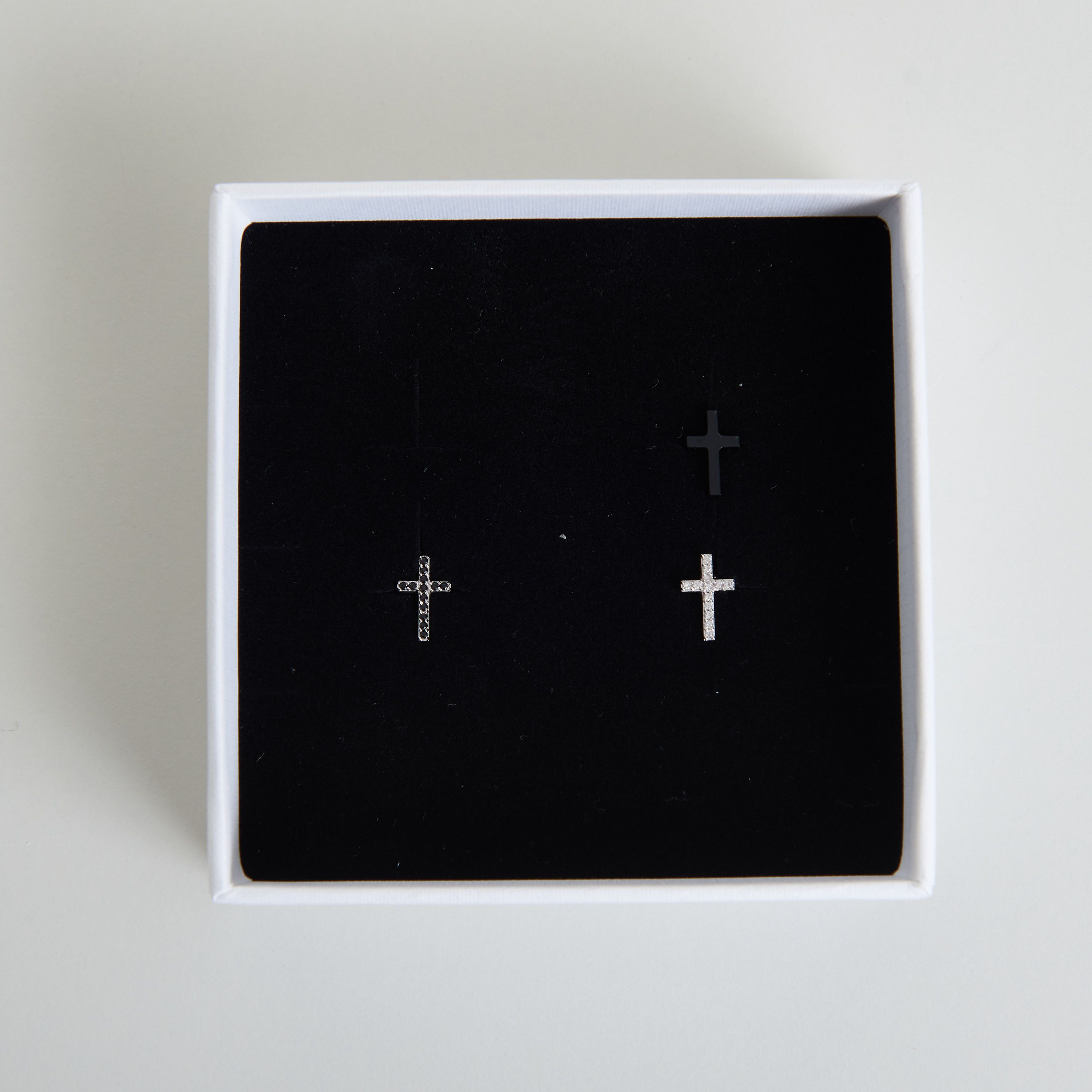 Celine Cross Studs, Brass With Rhodium Finish, Crystals And Varnish Size ONE SIZE - 4 Thumbnail