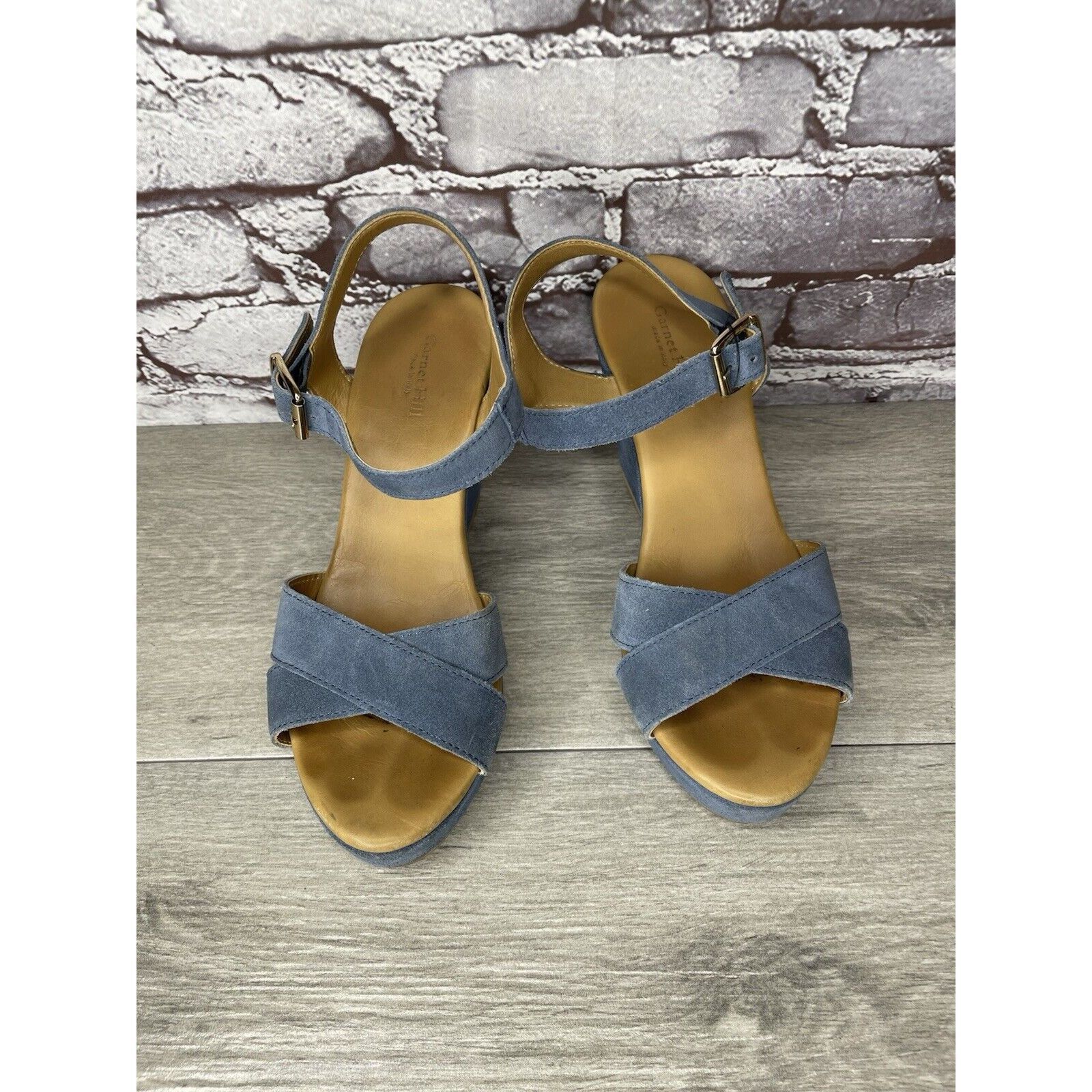 Billy Hill Garnet Hill Blue Suede Leather Wedge Ankle Strap Sandals Wom Size US 9 / IT 39 - 2 Thumbnail