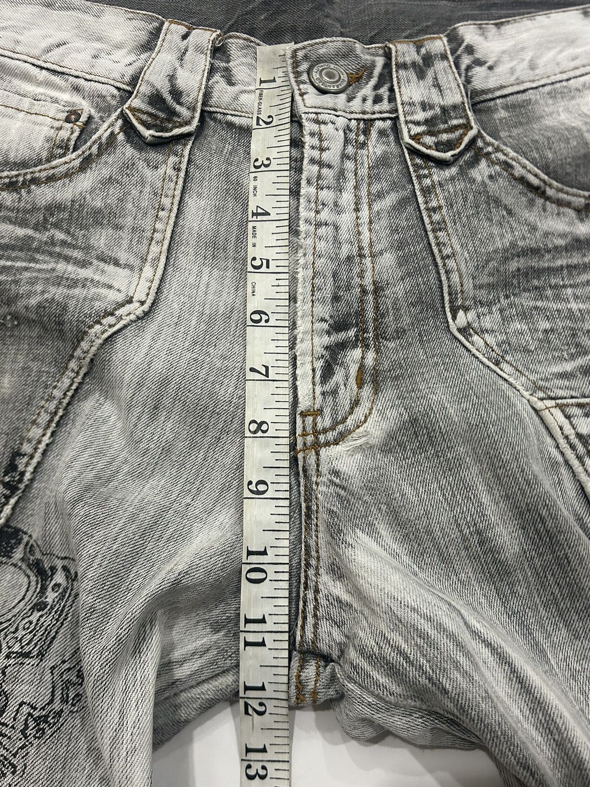 If Six Was Nine Vintage Japanese Mudwash Trashed Printed Faded Flared Jeans Size US 33 - 16 Thumbnail