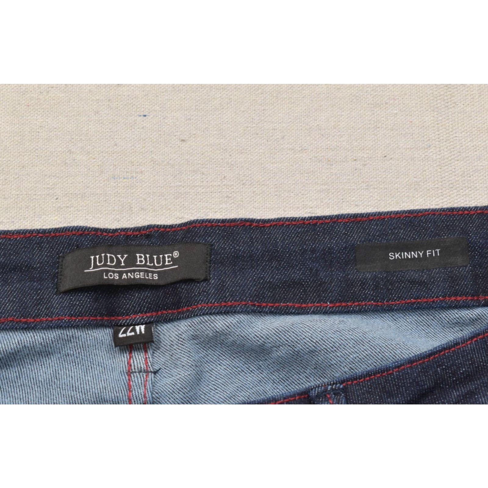 Vintage Judy Blue Jeans Women 22W Skinny Dark Wash Red Stitching Heart Back Pockets Snap Button 5-Pocket Denim Cotton High Rise Plus Size Womens Size 40" / US 18 - 6 Thumbnail