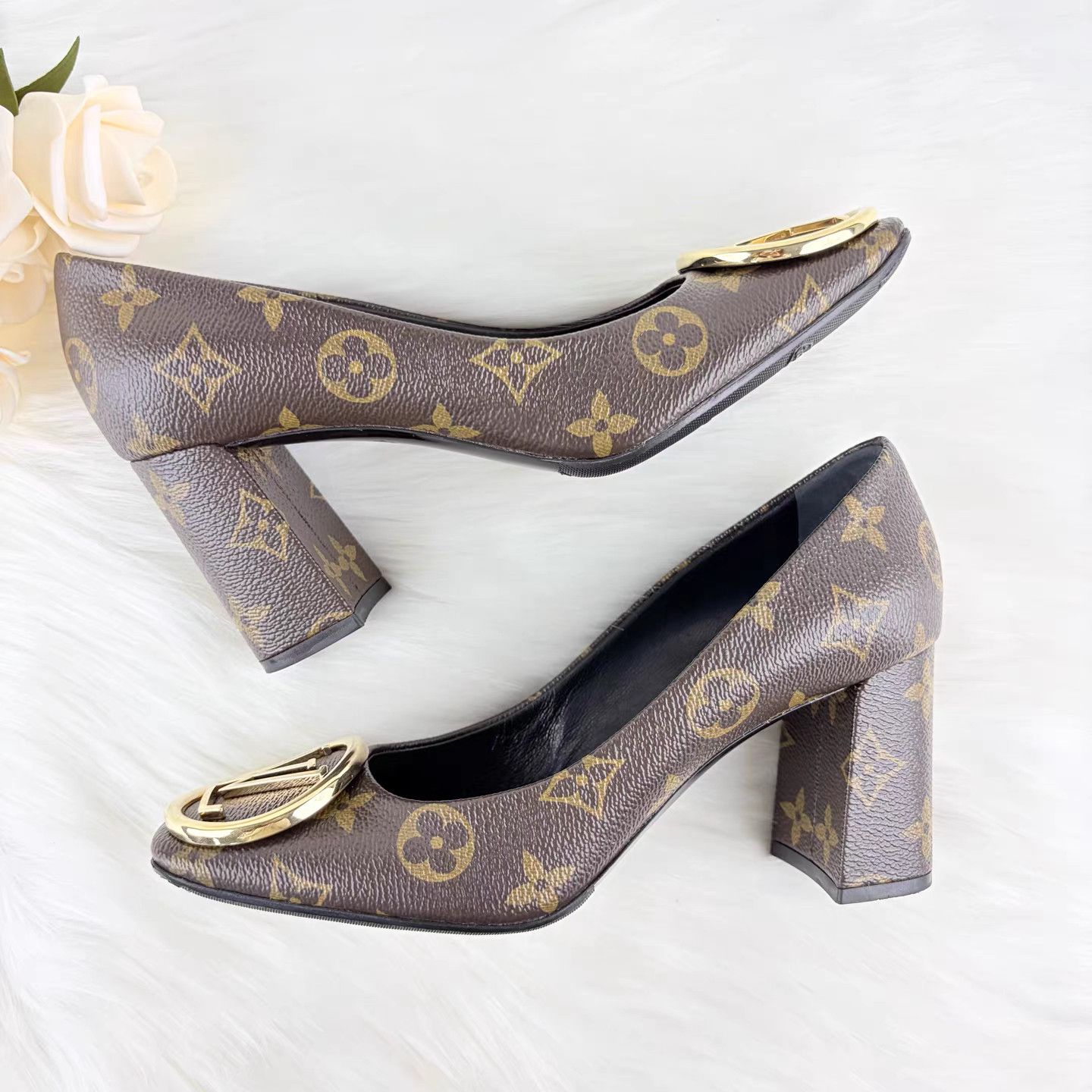 Louis Vuitton Louis Vuitton Dark Brown Monogram Logo Block Heel Pumps K15 Size US 6.5 / IT 36.5 - 5 Thumbnail
