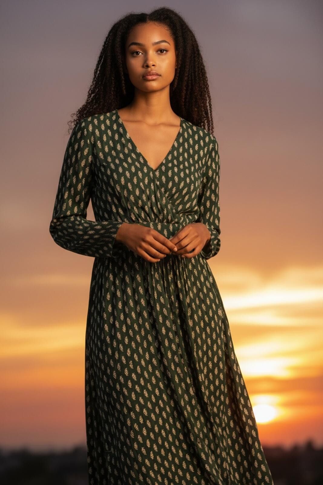 Boden NWT Boden Green Patterned Long Sleeve Midi Dress Size M / US 6-8 / IT 42-44 - 7 Thumbnail