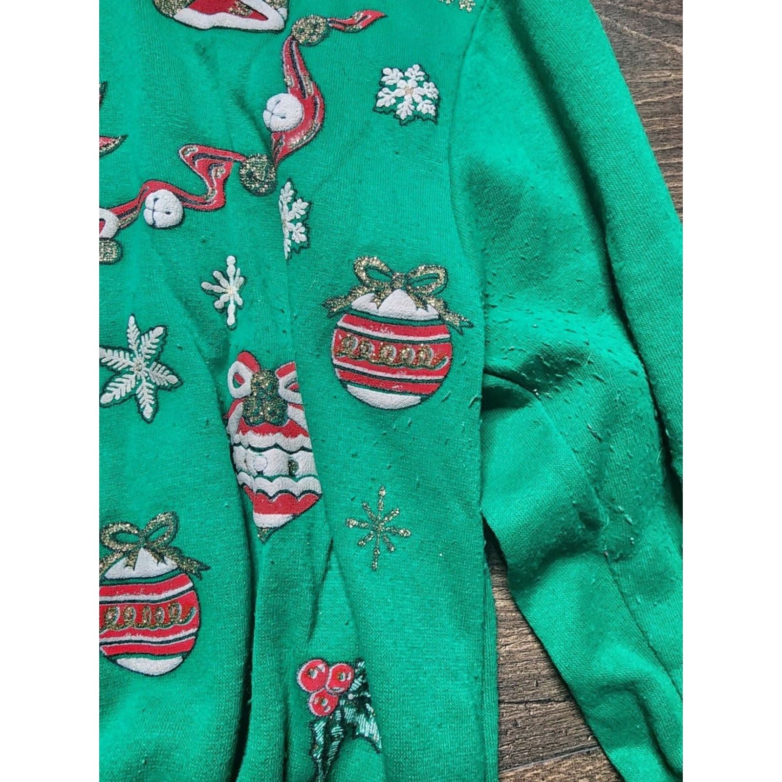 Vintage VINTAGE American Born Sweatshirt Shirt Womens L Green 90s Christmas Glitter Distressed Pullover Crew Neck 3/4 Sleeve Size L / US 10 / IT 46 - 6 Thumbnail