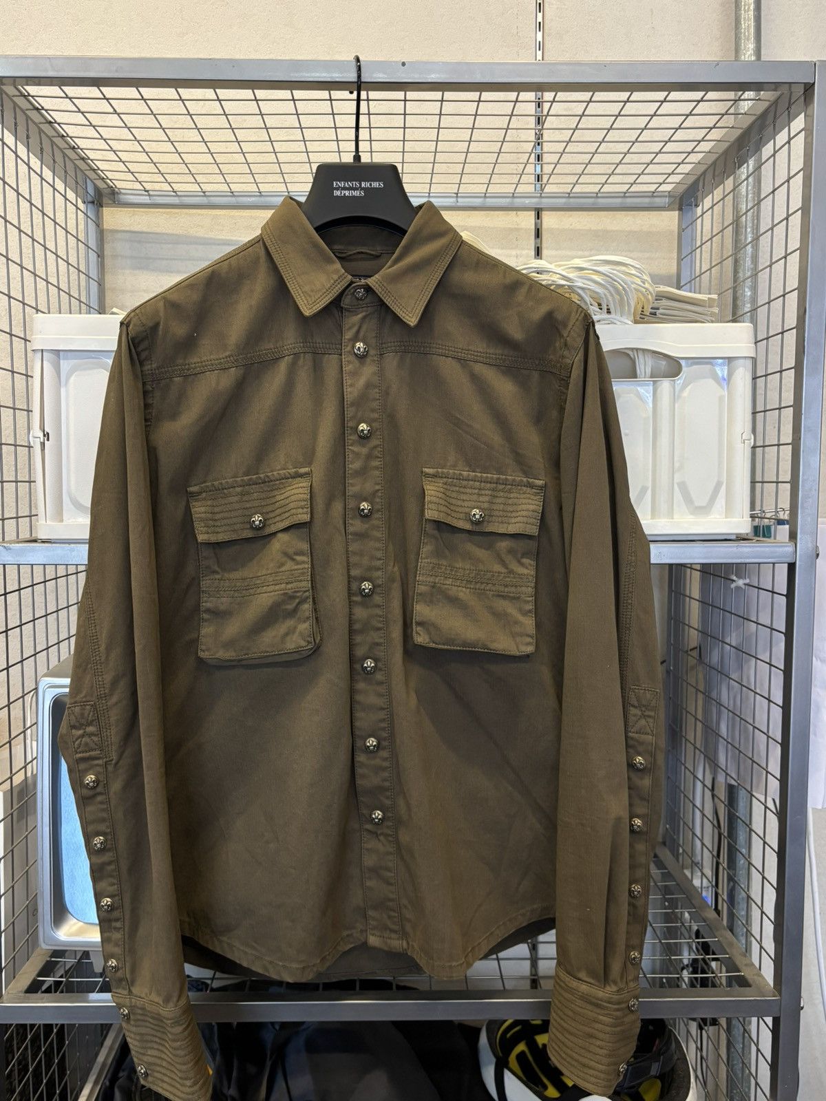 Chrome Hearts Chrome Hearts Fleur Patch olive green shirt Size US M / EU 48-50 / 2 - 2 Thumbnail