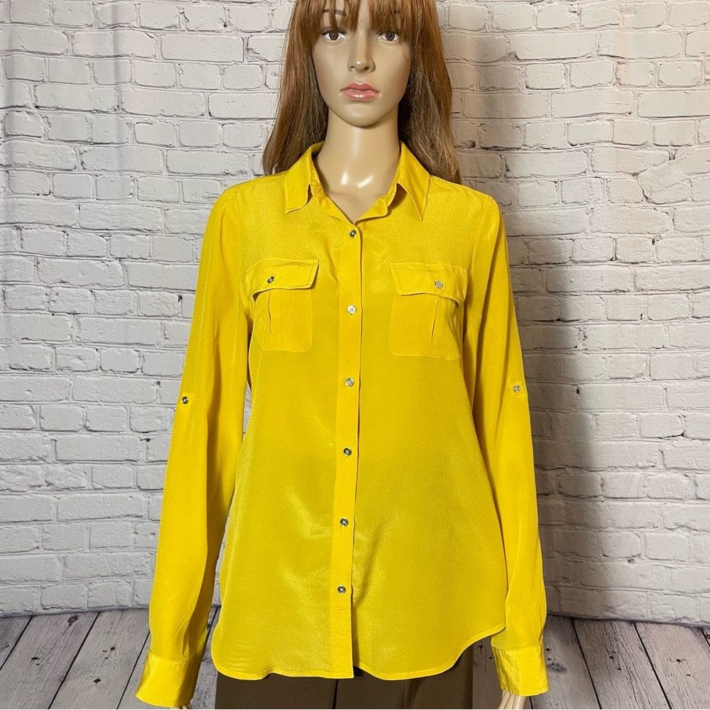 Banana Republic Banana Republic 100% Silk Yellow Long Sleeve Blouse Size 6 Size M / US 6-8 / IT 42-44 - 1 Thumbnail