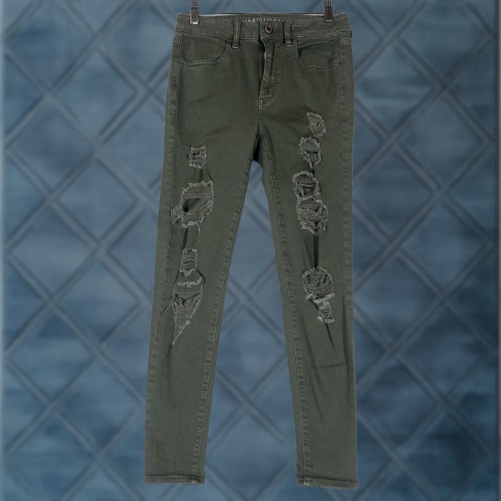 American Eagle Outfitters American Eagle Outfitters Super Stretch X Hi-Rise Jeggings Size 6 Green Jeans Size 28" / US 6 / IT 42 - 1 Thumbnail