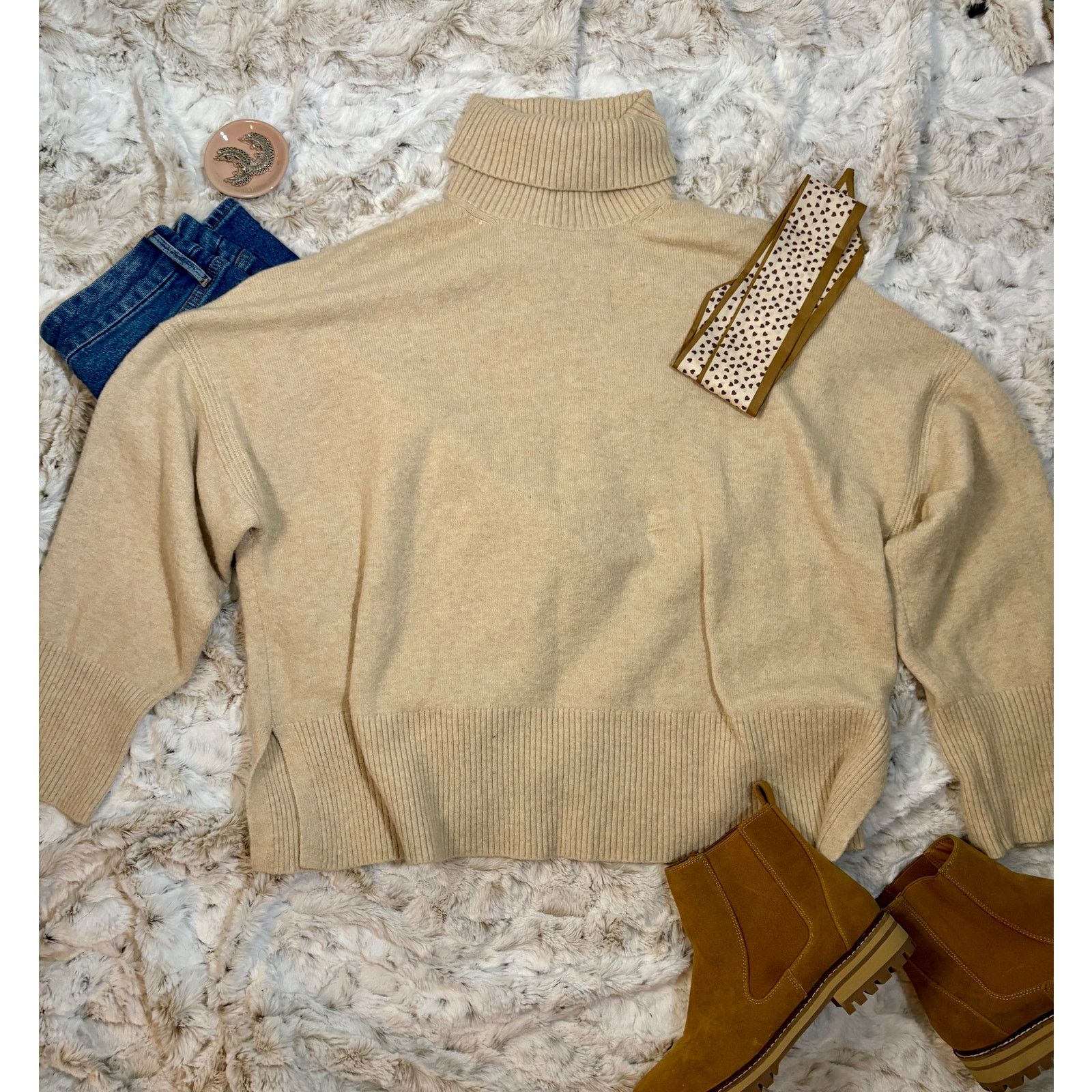 J.Crew J. Crew Cream Knit Turtleneck Sweater Size XXL / US 16-18 / IT 52-54 - 2 Thumbnail