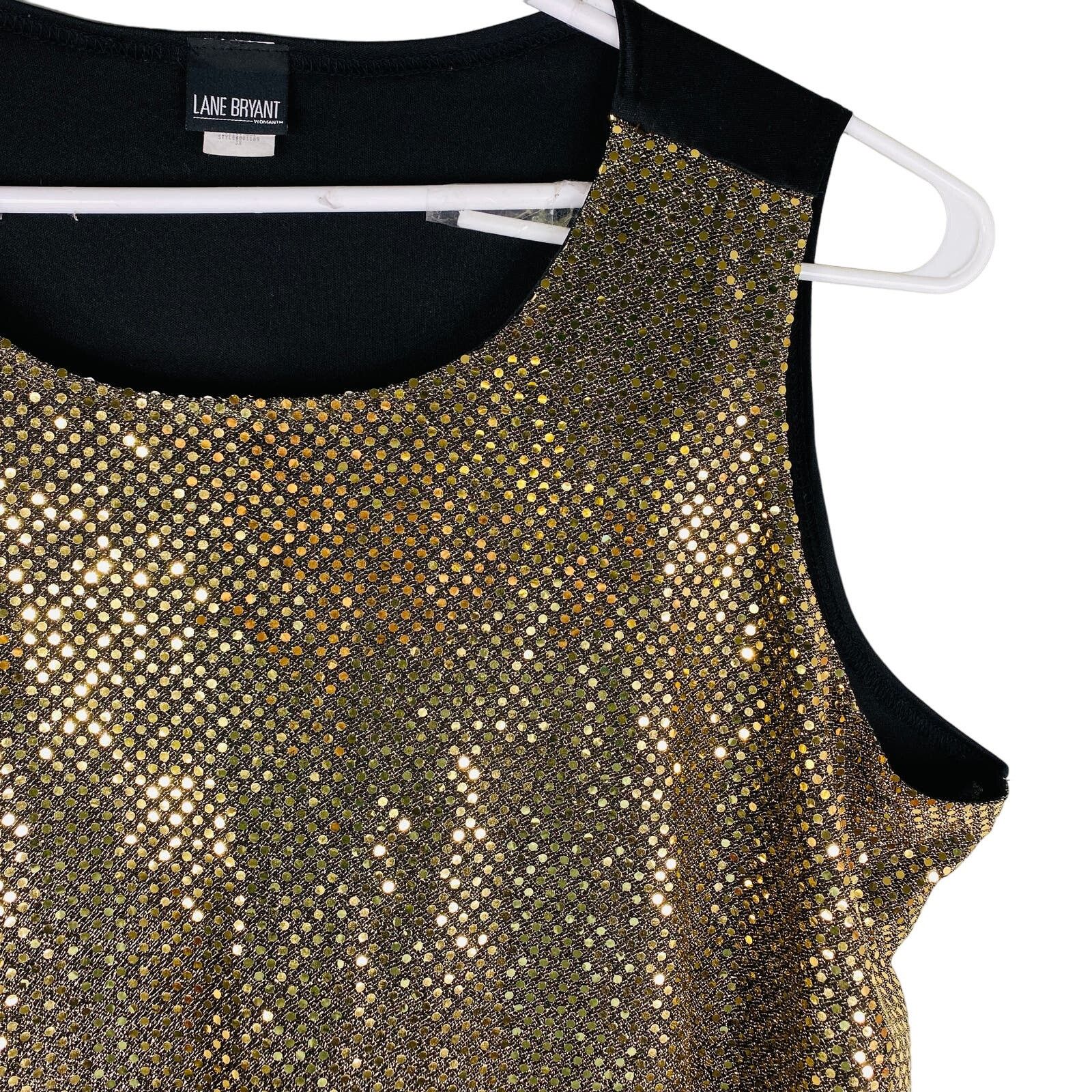 Other Lane Bryant Tank Gold Sequins 3X Lined Stretch Size 3XL / US 20-22 - 3 Thumbnail