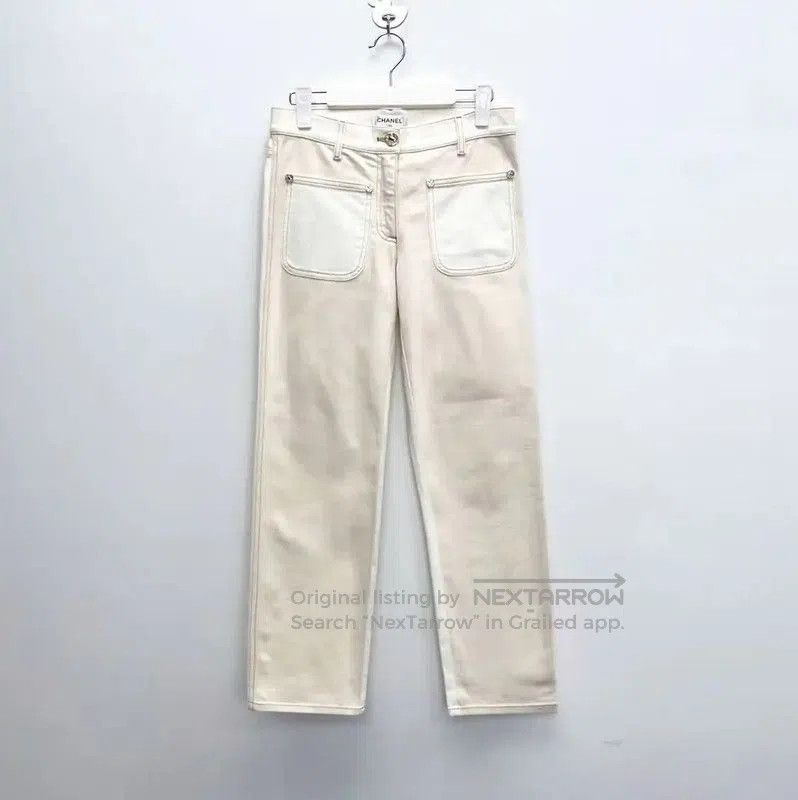 Chanel Chanel White Denim Logo Women's Pants . Size 26" / US 2 / IT 38 - 1 Thumbnail