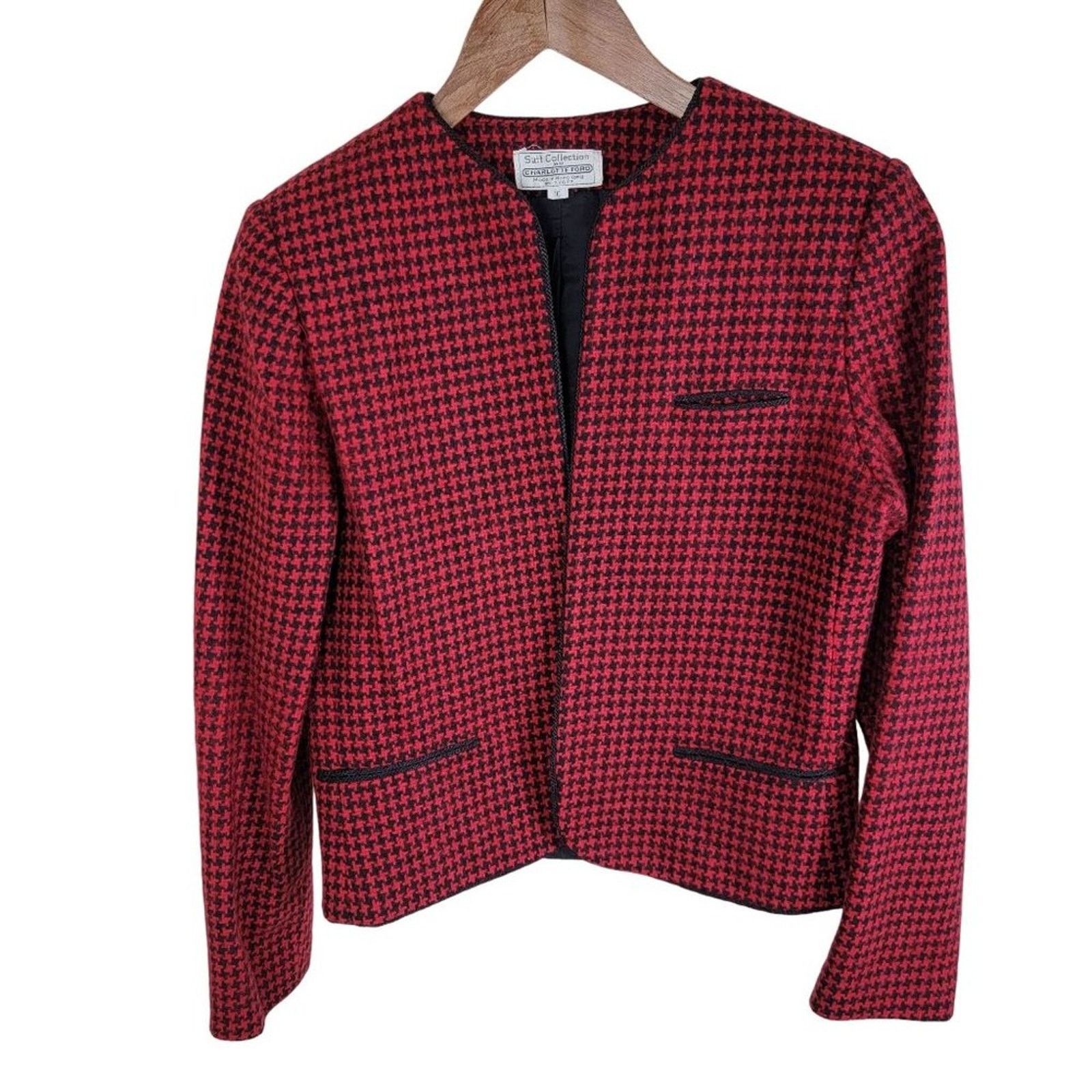 Vintage Charlotte Ford Vintage Womens Houndstooth Wool Open Blazer Size L / US 10 / IT 46 - 12 Thumbnail
