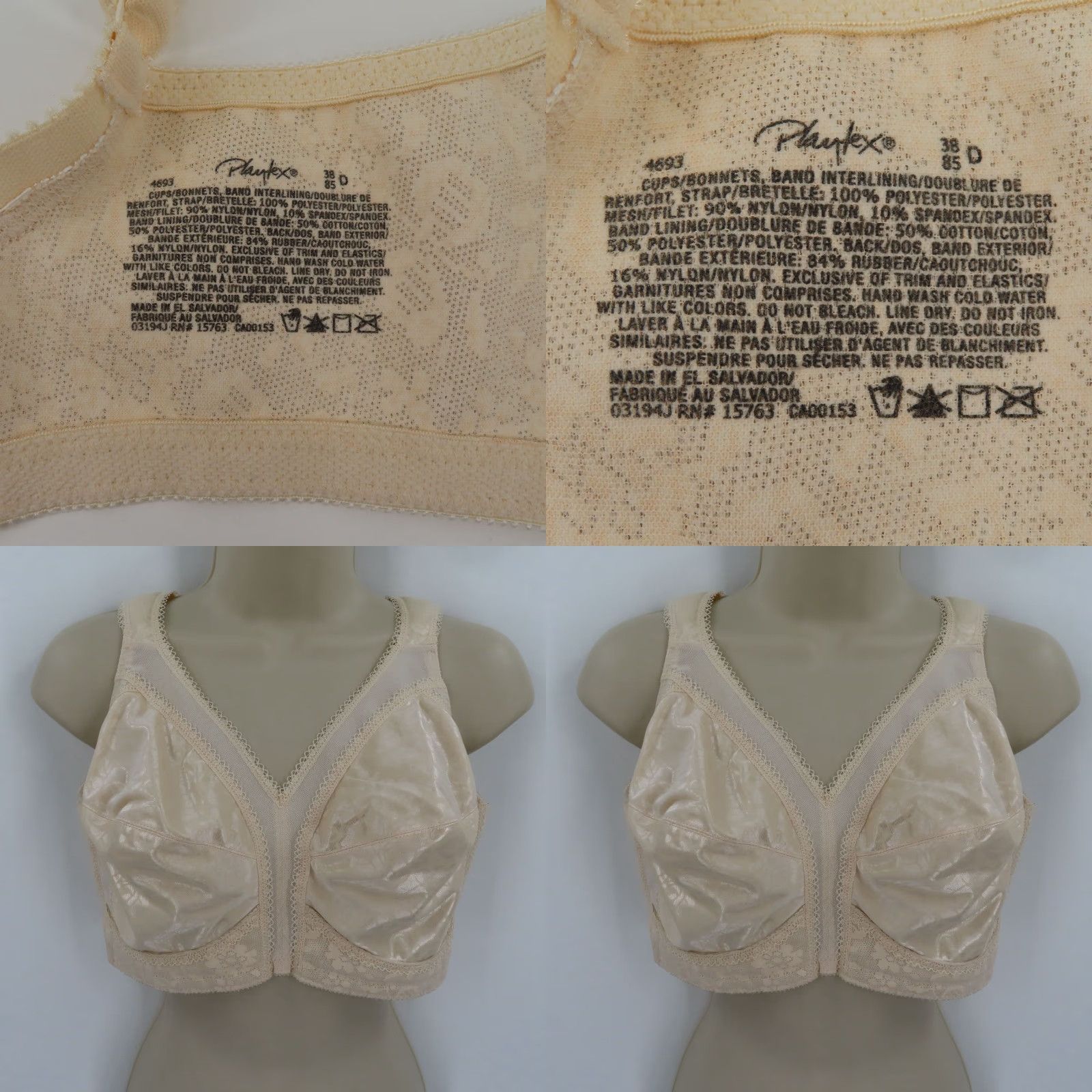 Vintage Playtex 38D Bra 18 Hour Ultimate Shoulder Comfort Wireless Beige Floral Flower T-Shirt Bra Women Size ONE SIZE - 9 Thumbnail
