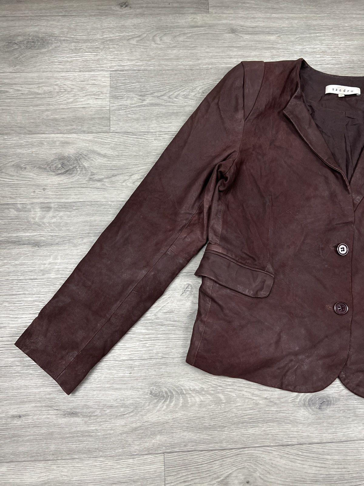 Sandro Sandro Paris Vintage Brown Leather Blazer Women’s Size 2 (M) Size M / US 6-8 / IT 42-44 - 2 Thumbnail
