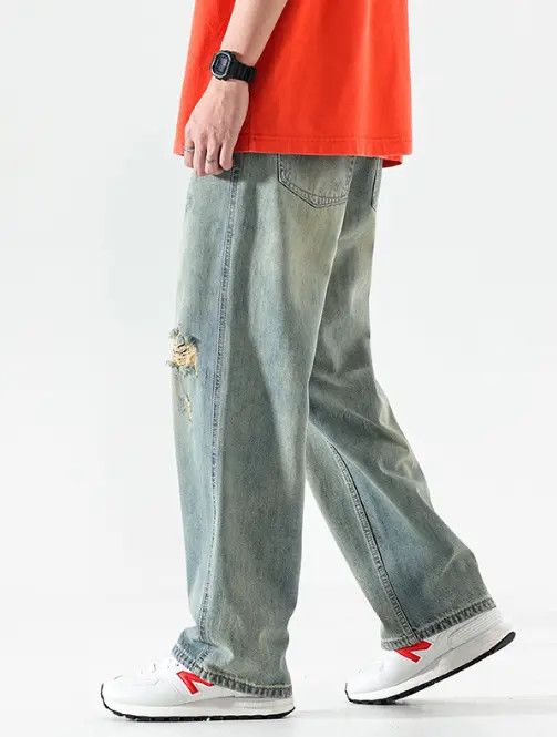 Japanese Brand Yoko Retro trend washed holes distressed high street jeans Size US 34 / EU 50 - 4 Thumbnail