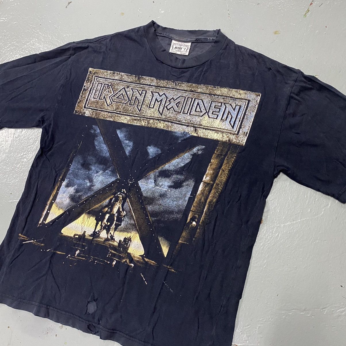 Band Tees × Vintage Vintage Thrashed Iron Maiden X Factor Tour Tee Distressed Size US L / EU 52-54 / 3 - 1 Thumbnail