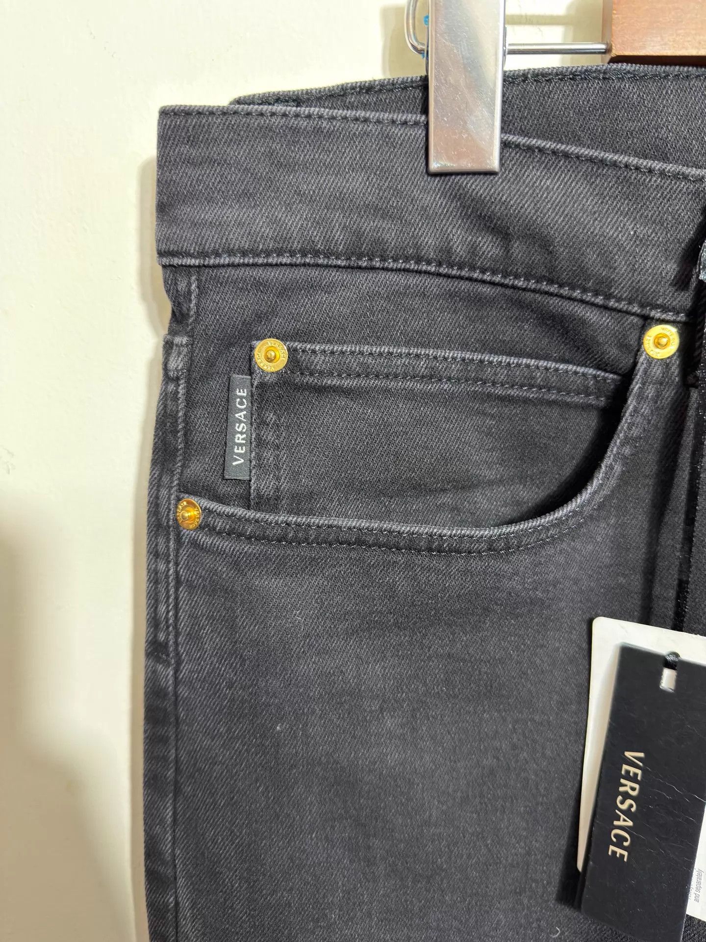 Versace Versace V Logo Embroidered Slim Black/Gray Jeans 37 Size US 37 - 3 Thumbnail