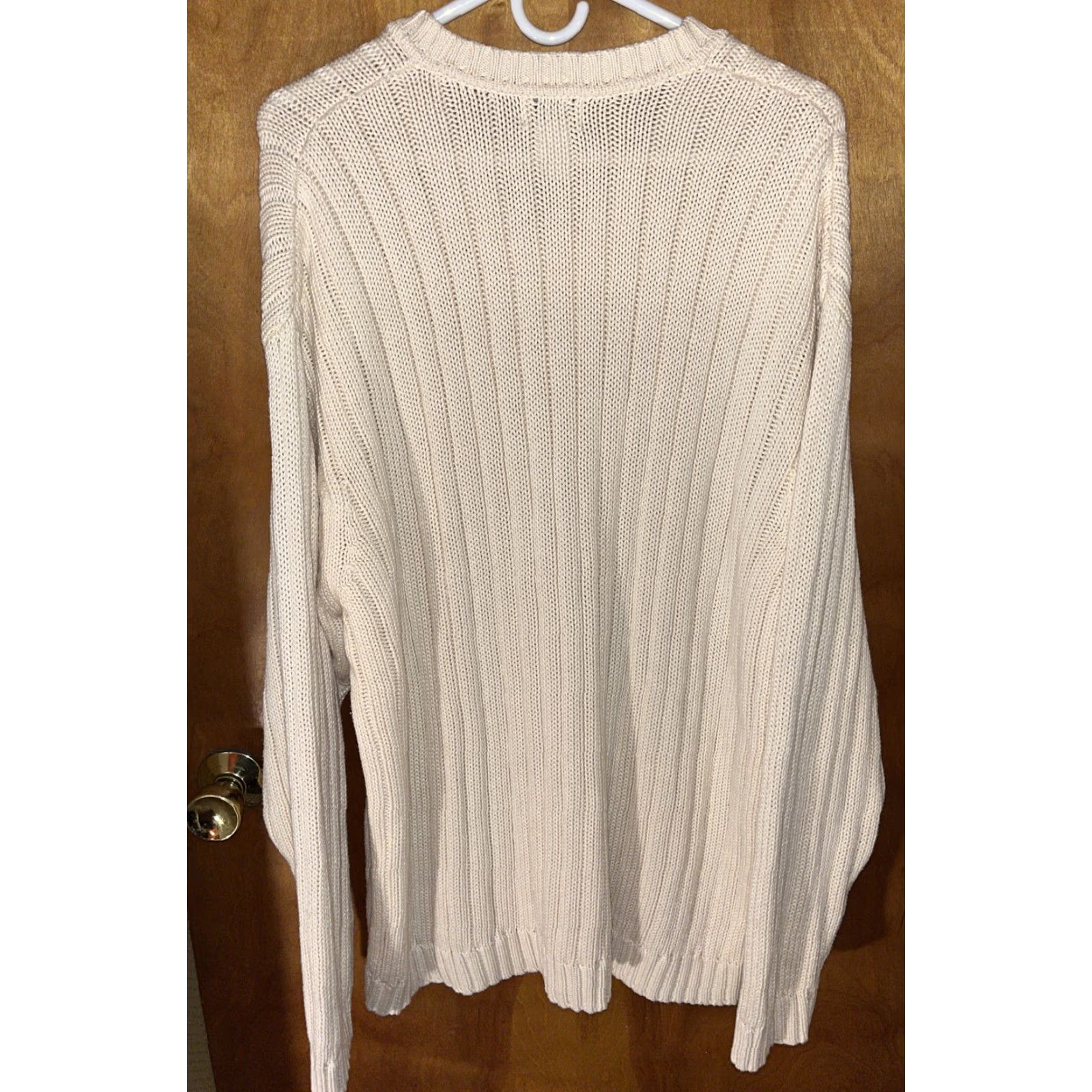 Vintage VINTAGE L.L. Bean Cable-Knit Sweater Mens XL White V-Neck Cotton Casual Outdoor Holiday Size US XL / EU 56 / 4 - 4 Thumbnail