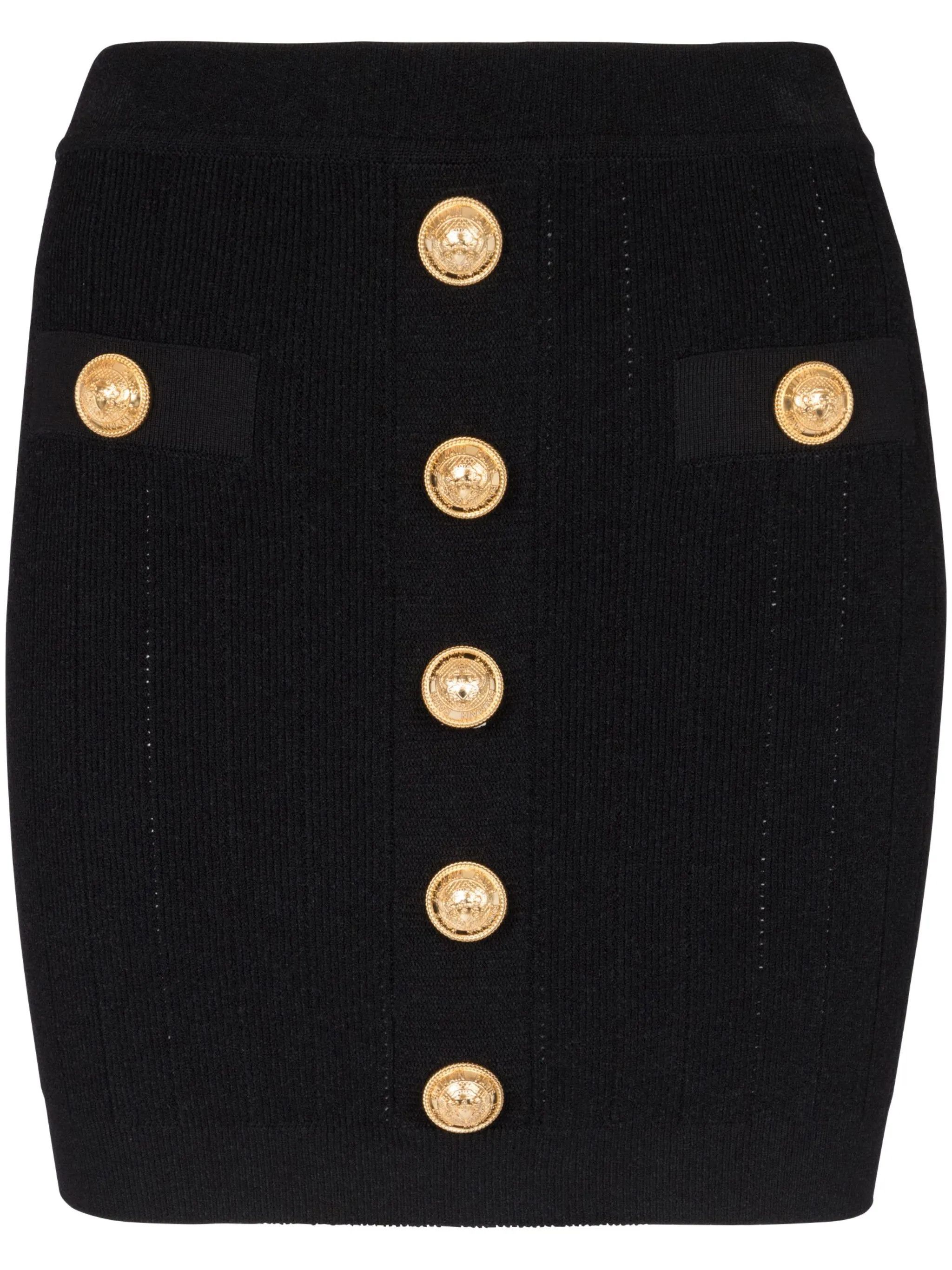 Balmain o1srvl11e1125 Button Detail Knitted Mini Skirt in Black Size 28" / US 6 / IT 42 - 1 Thumbnail