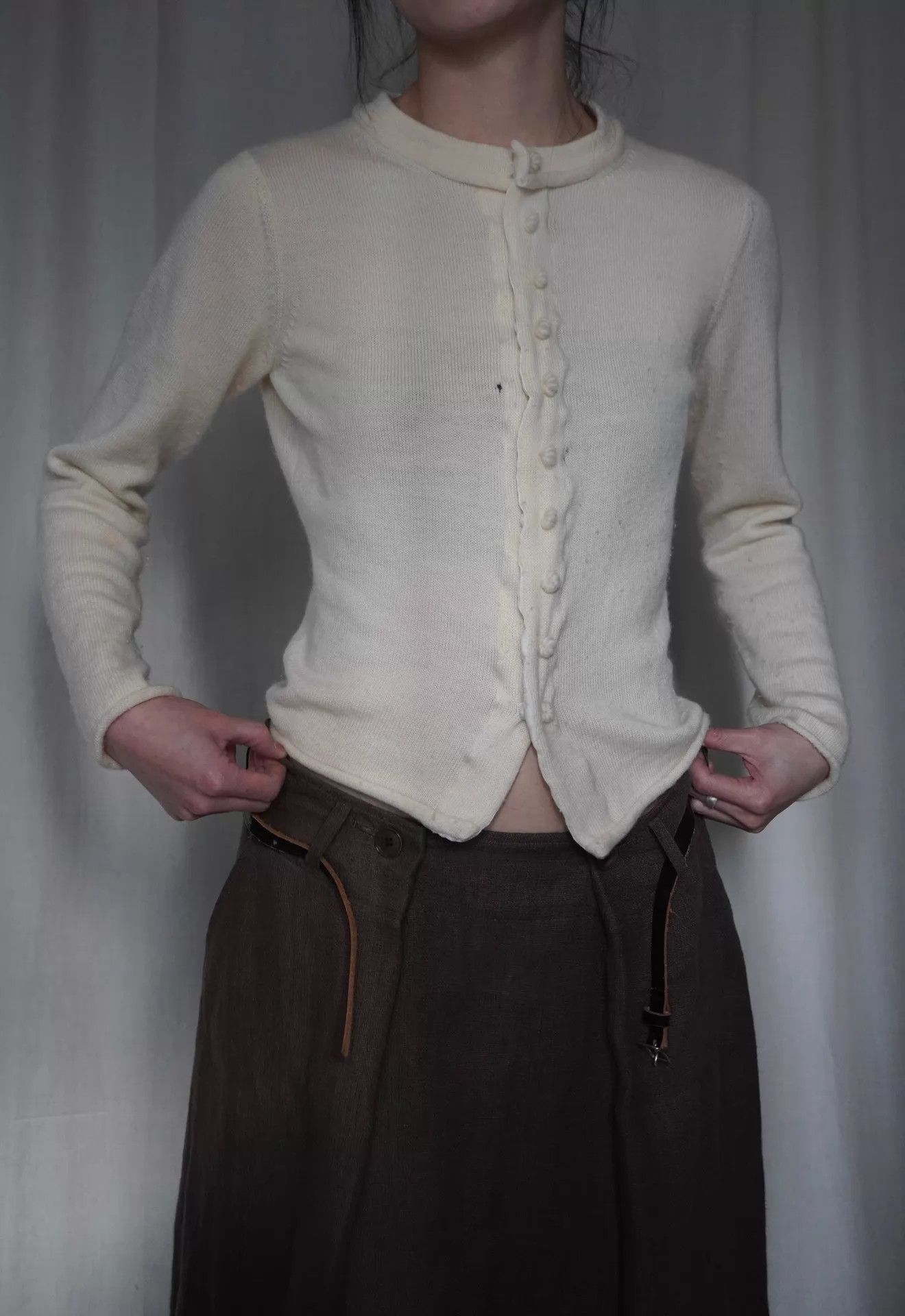 Yohji Yamamoto YOHJI YAMAMOTO 1998 Wool Knit Velvet Bamboo Buttons White Size S / US 4 / IT 40 - 3 Thumbnail