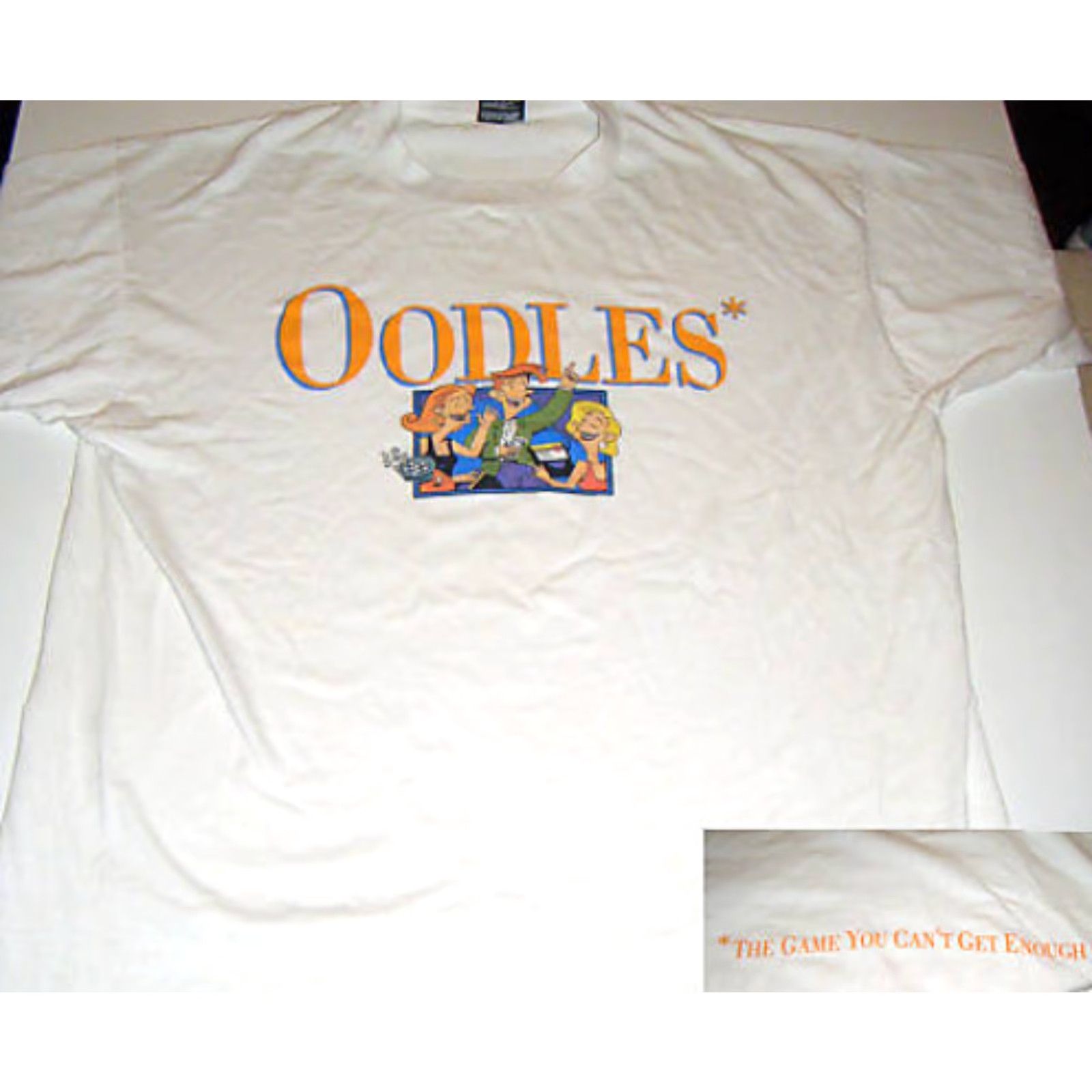 Vintage VTG Oodles Board Game Single Stitch T Shirt XL White Men Short Sleeve T-SHIRT Cotton Blend Screen Stars MB Trivia Party Size US XL / EU 56 / 4 - 5 Thumbnail