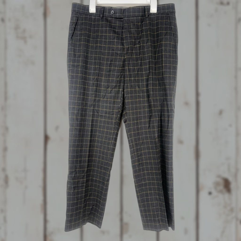 Vintage BALLIN Gray Plaid Dress Pants Men’s Regular Size 36x29 Wool Blend Business Casual Size US 36 / EU 52 - 1 Thumbnail