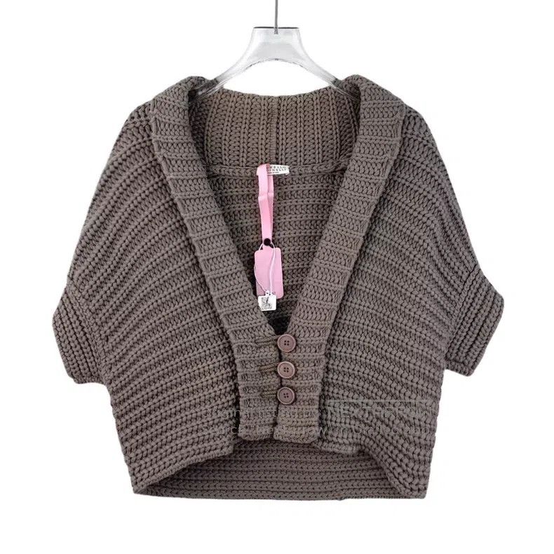 Brunello Cucinelli Caramel cotton short-sleeve knitted swe