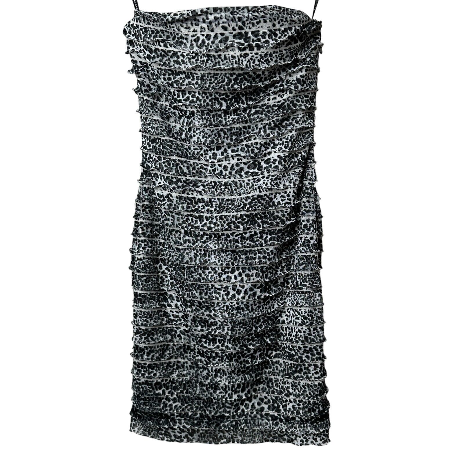 Bebe Bebe Leopard Tiered Mini Ruffle Bodycon Strapless Dress XS | Grailed