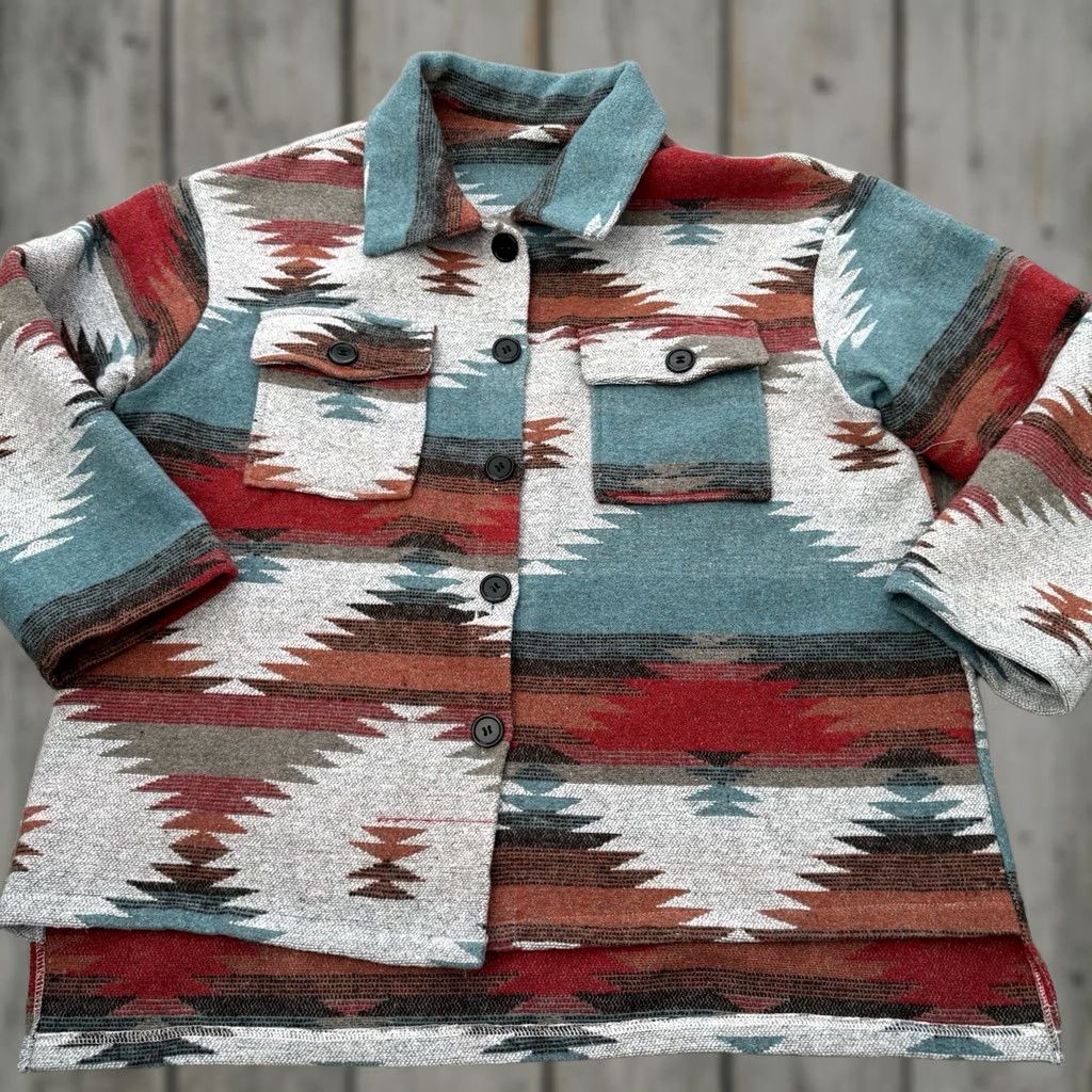 Shein SHEIN Womens XL Shacket Shirt Jacket Southwestern Aztec Button Front Multicolor Size XL / US 12-14 / IT 48-50 - 1 Thumbnail