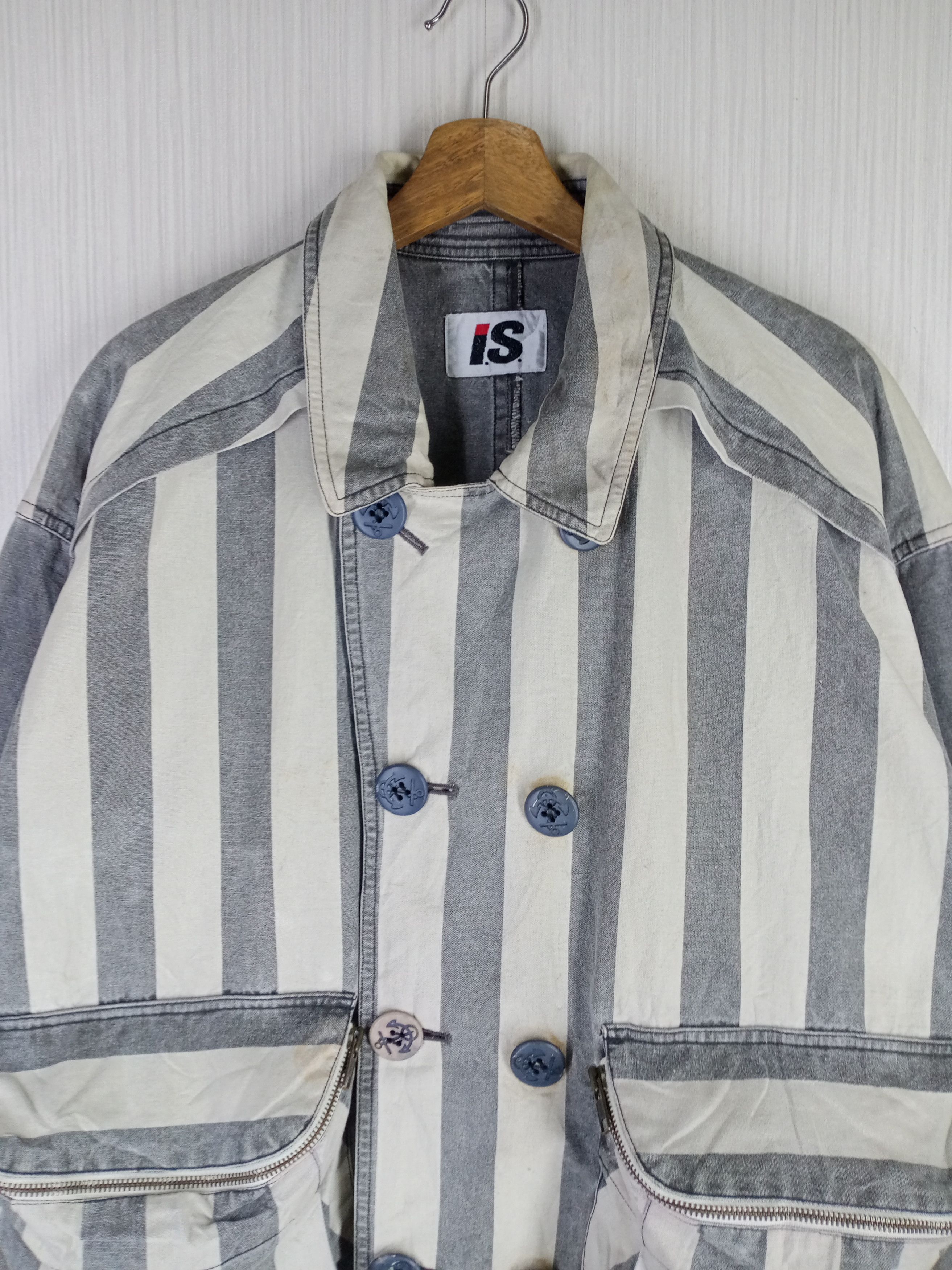 Issey Miyake ONLY ONE Vintage Issey Miyake Striped Denim Bomber Jacket Size US XL / EU 56 / 4 - 5 Thumbnail