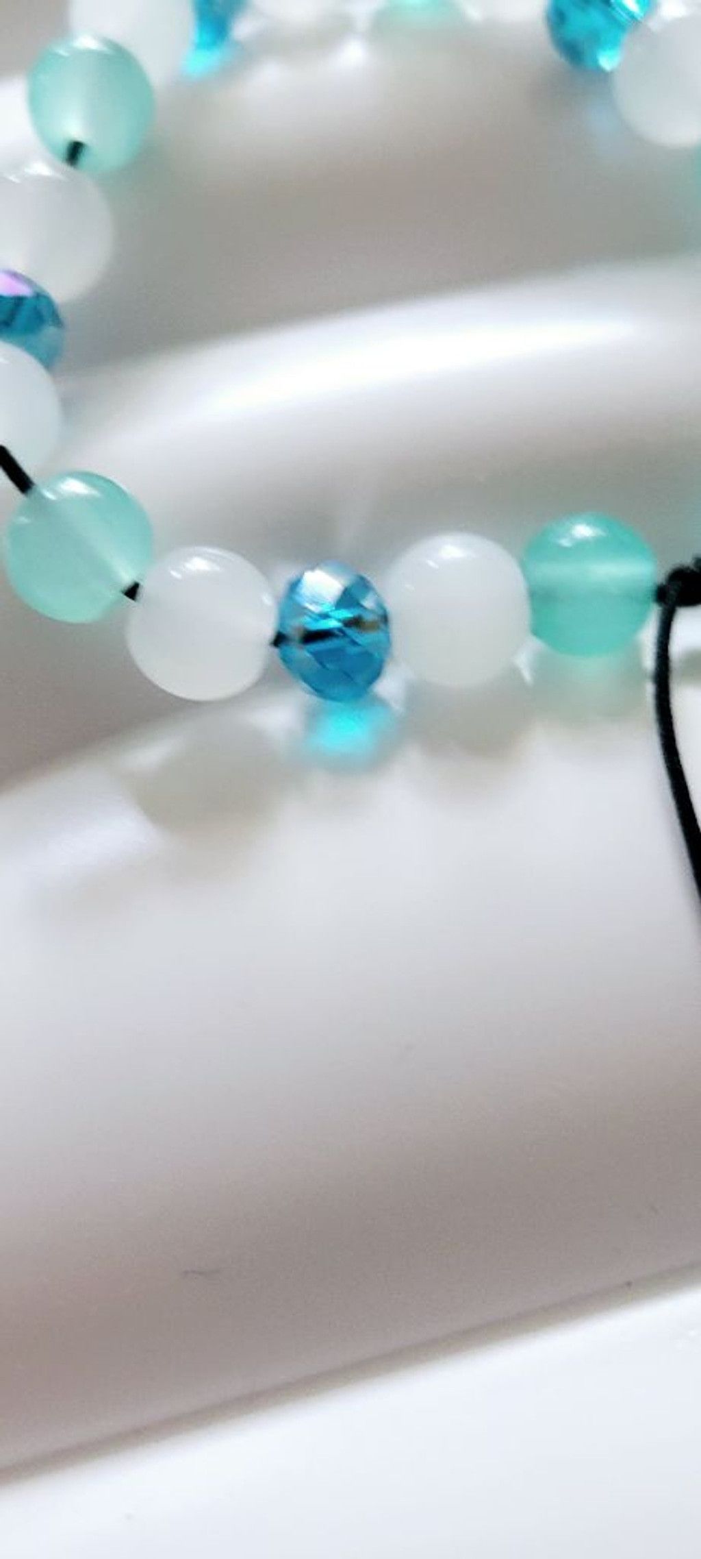 Handmade Aqua White Adjustable Beaded Bracelet Size ONE SIZE - 5 Thumbnail