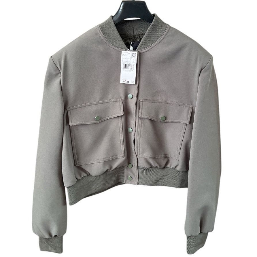 Mango MANGO Khaki Bomber Jacket with Shoulder Pads, L Size L / US 10 / IT 46 - 3 Thumbnail
