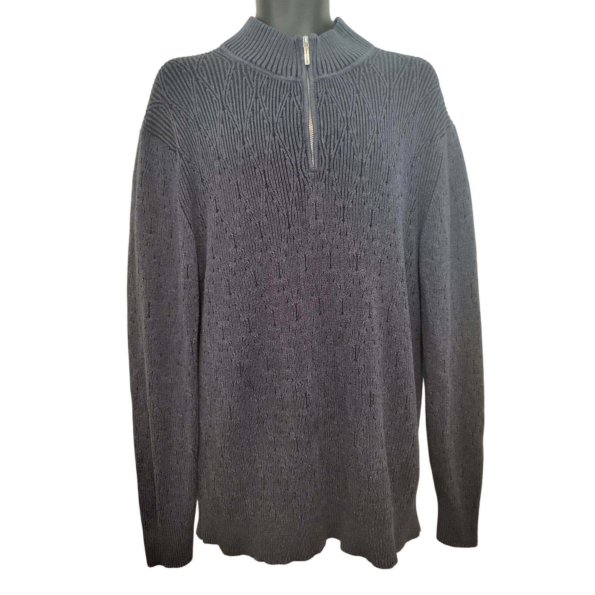 Tommy Bahama Tommy Bahama Cotton Dark Gray‎ 1/4 Zip Knit Sweater Men Size Size US L / EU 52-54 / 3 - 1 Thumbnail