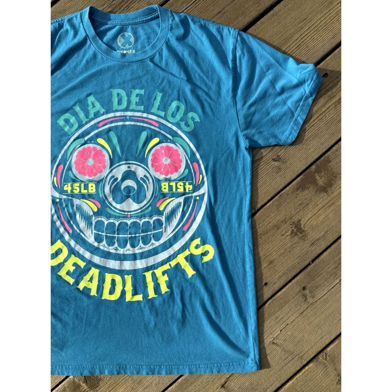 Y/Project Dia De Los Deadlifts T Shirt Mens M Blue Sugar Skull Gym Deadlift Tee Size US M / EU 48-50 / 2 - 3 Thumbnail