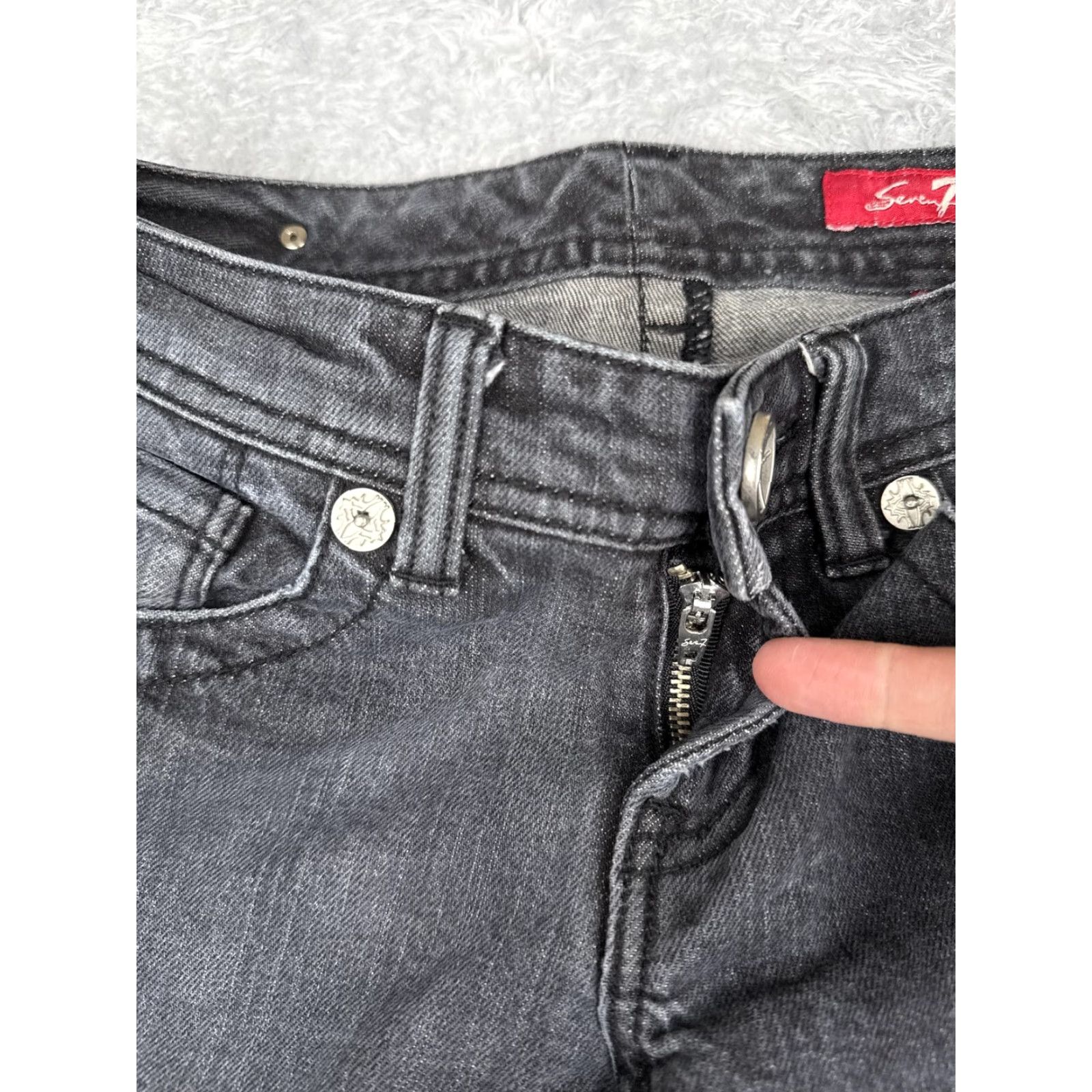 Vintage Seven7 Jeans Women 24 Black Gray Straight Leg Denim Pockets Sequin 24x33 Size 42" / US 20 - 5 Thumbnail