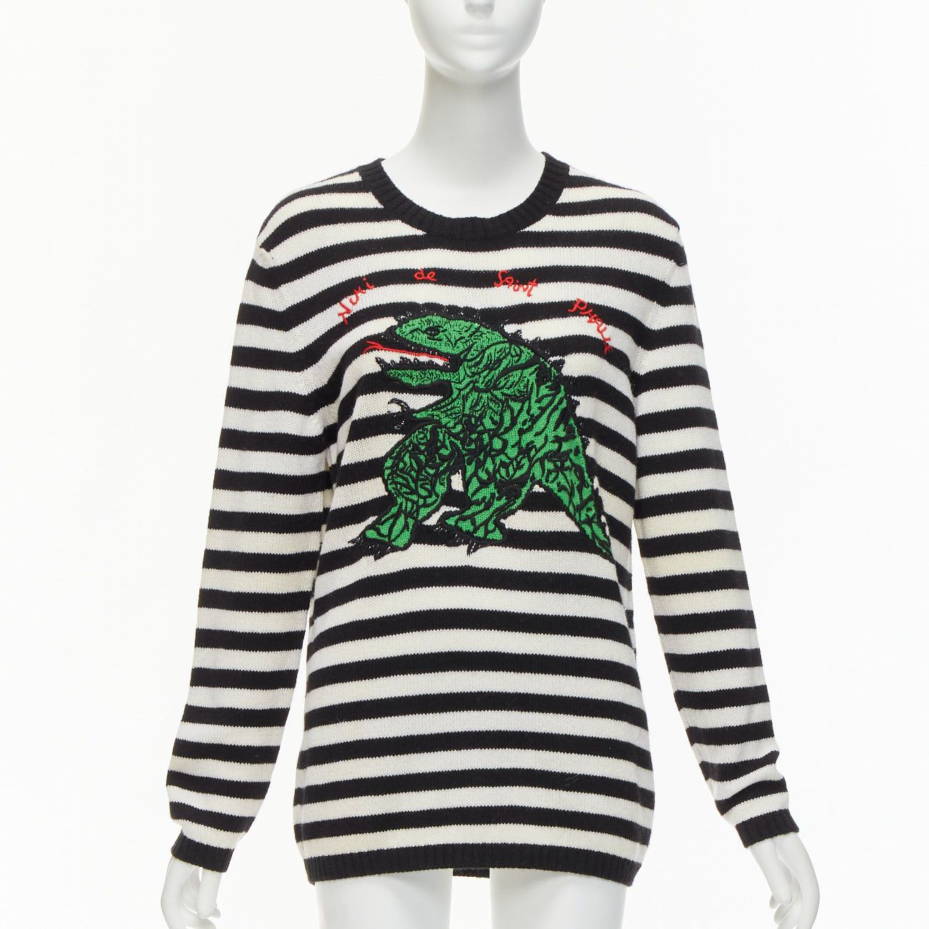 Dior DIOR 2023 Runway 100% cashmere black white green dinosaur sweater FR38 M Size M / US 6-8 / IT 42-44 - 1 Thumbnail