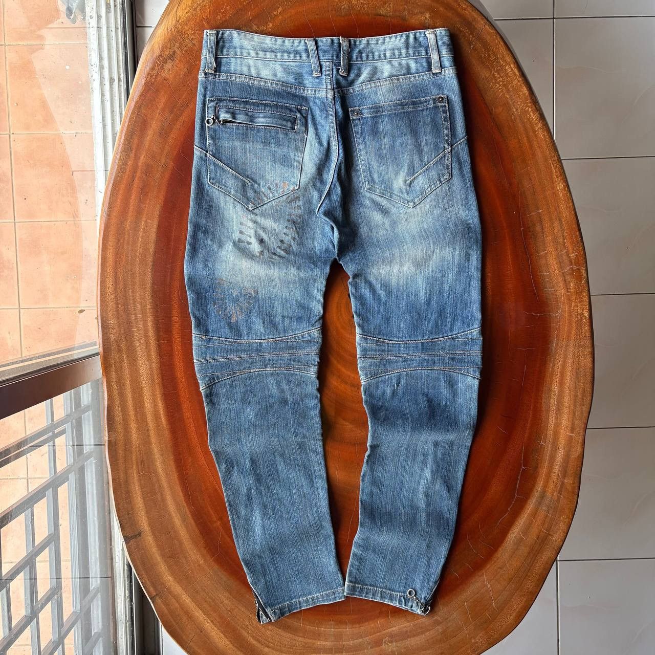 PPFM PPFM Biker Multipocket Zipper Stud Blue Jeans Pants Size US 31 - 2 Thumbnail