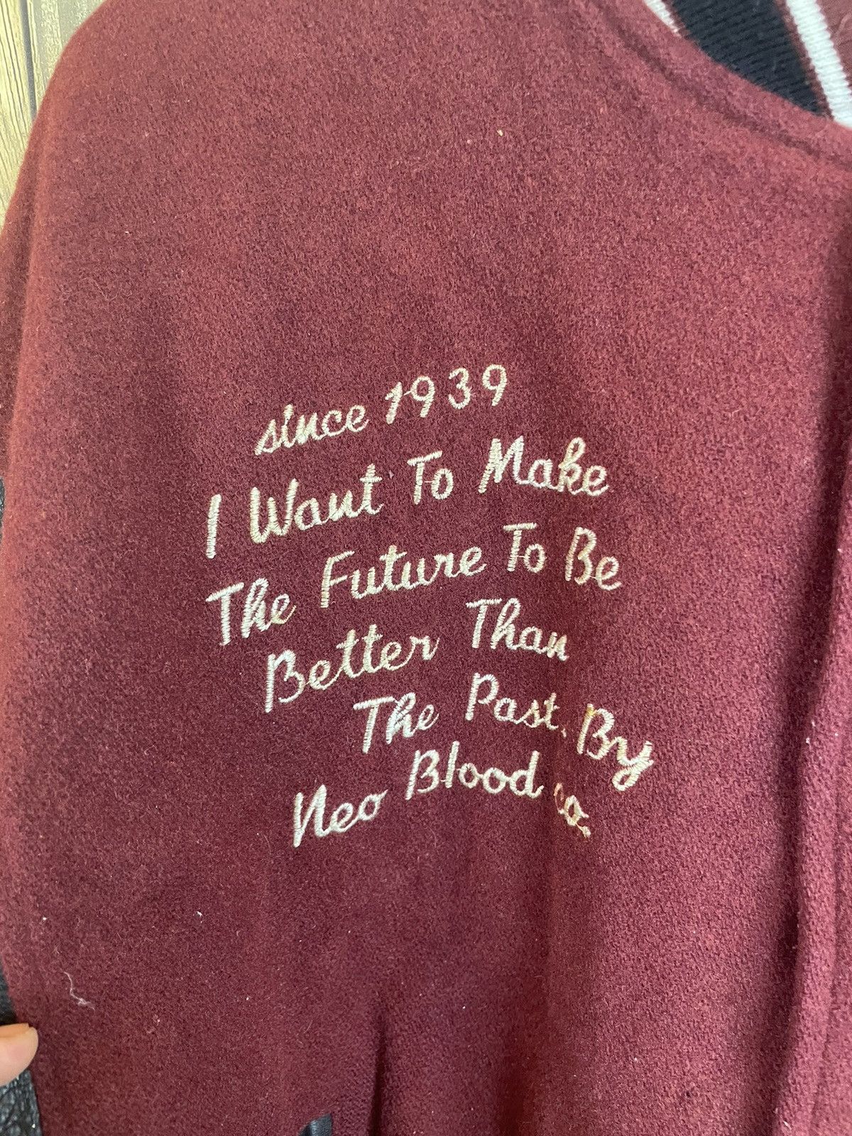 Vintage Vintage 80/90s Neo Blood leather sleeve Varsity Jacket Size US L / EU 52-54 / 3 - 4 Thumbnail