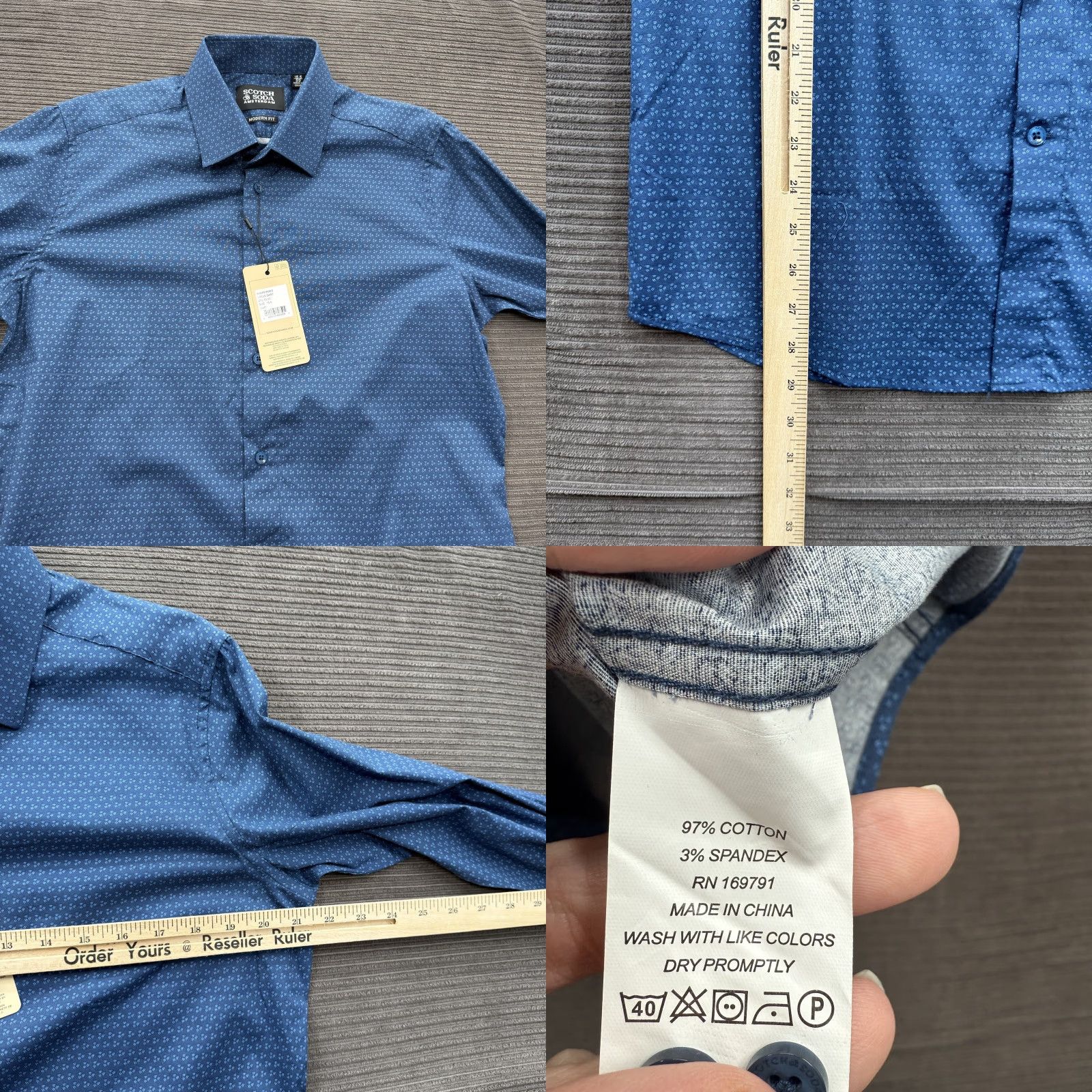 Scotch & Soda Scotch & Soda Dress Shirt Mens 15.5 Blue Modern Fit Long Sleeve Button Up Patterned Size 42R - 8 Thumbnail